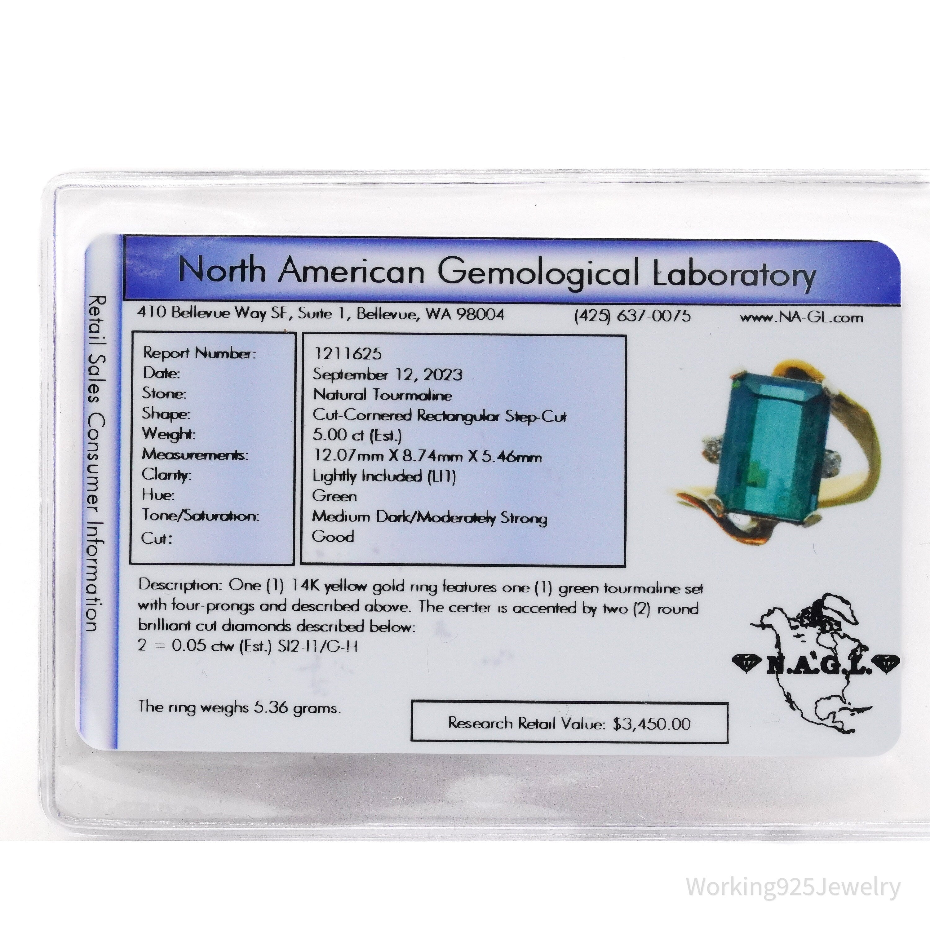 14K Yellow Gold, Green Tourmaline, And Diamond Ring - Size 7.25