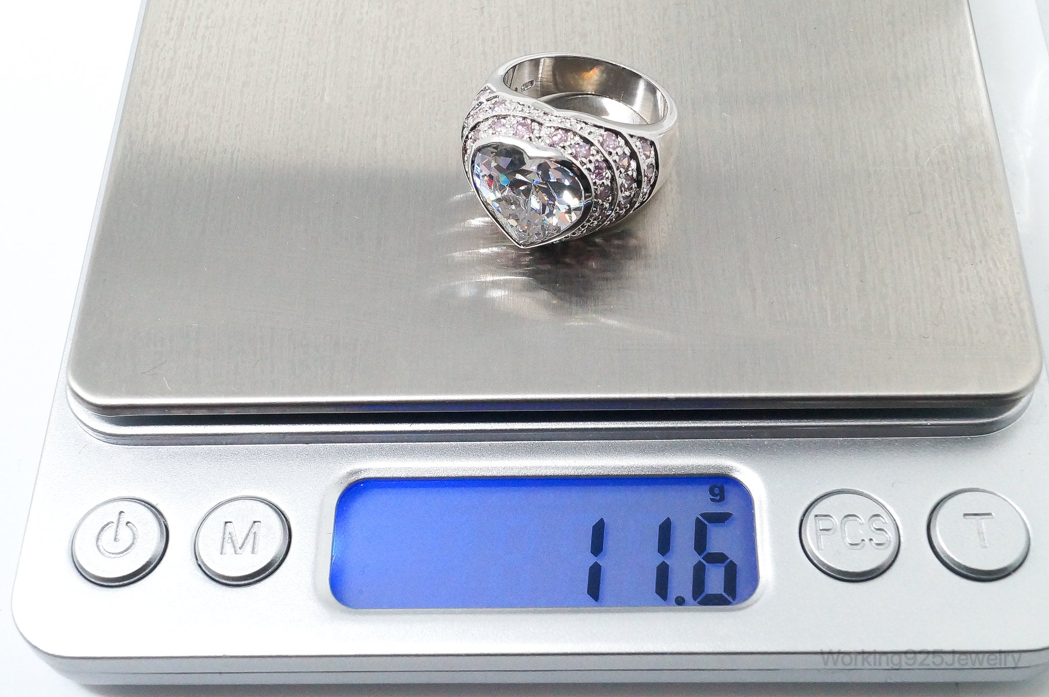 Vintage Large Cubic Zirconia Pink CZ Sterling Silver Statement Ring - SZ 7