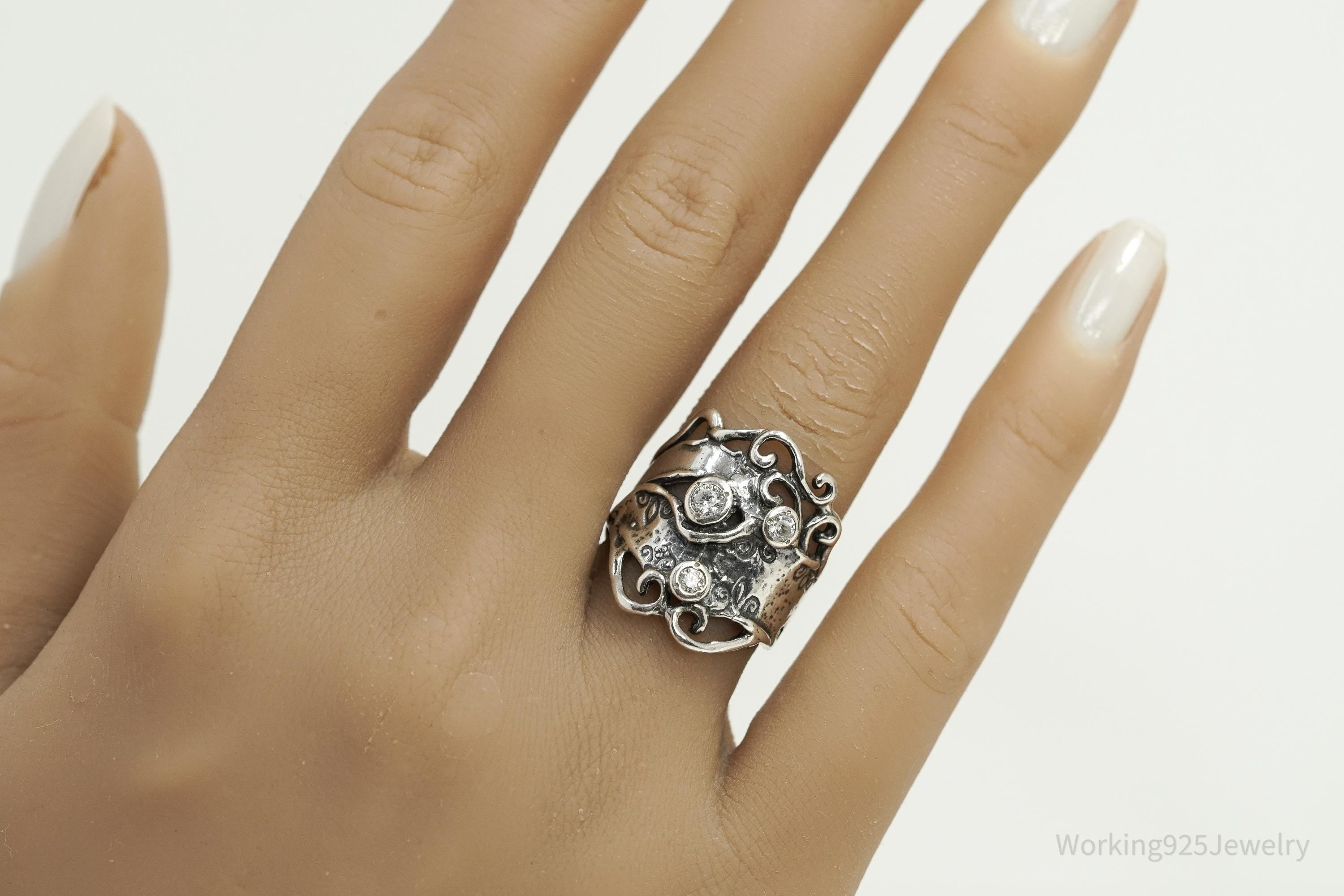 Vintage Israel Didae Cubic Zirconia Sterling Silver Ring - Size 7.25
