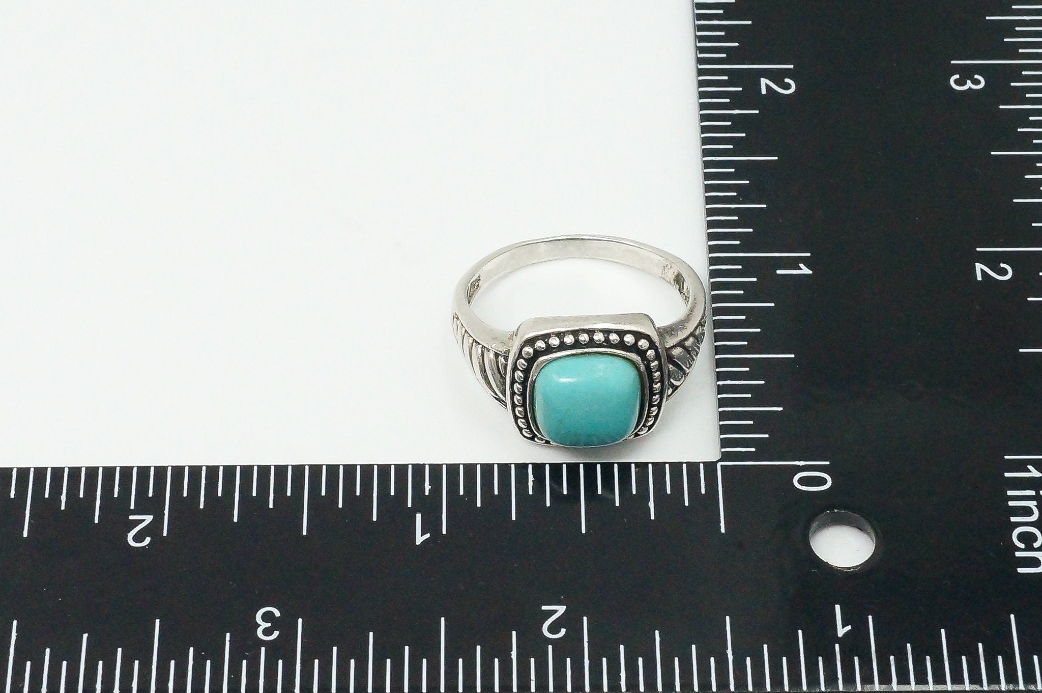 Vintage Turquoise Sterling Silver Cable Ring - Size 11.25