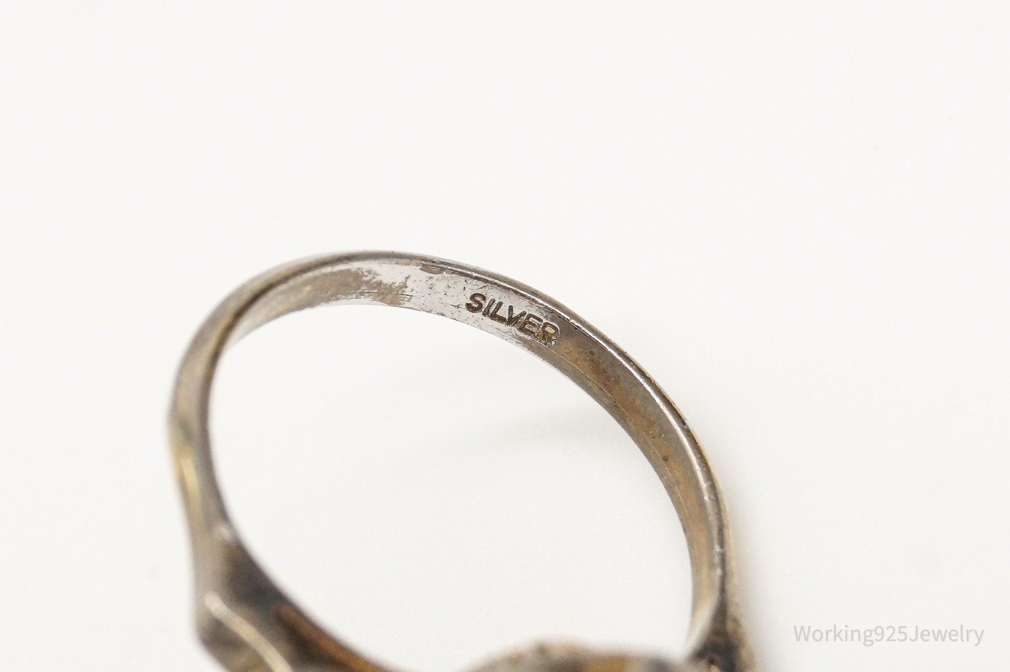 Antique Tigers Eye Gold Wash Silver Ring - Size 5.5