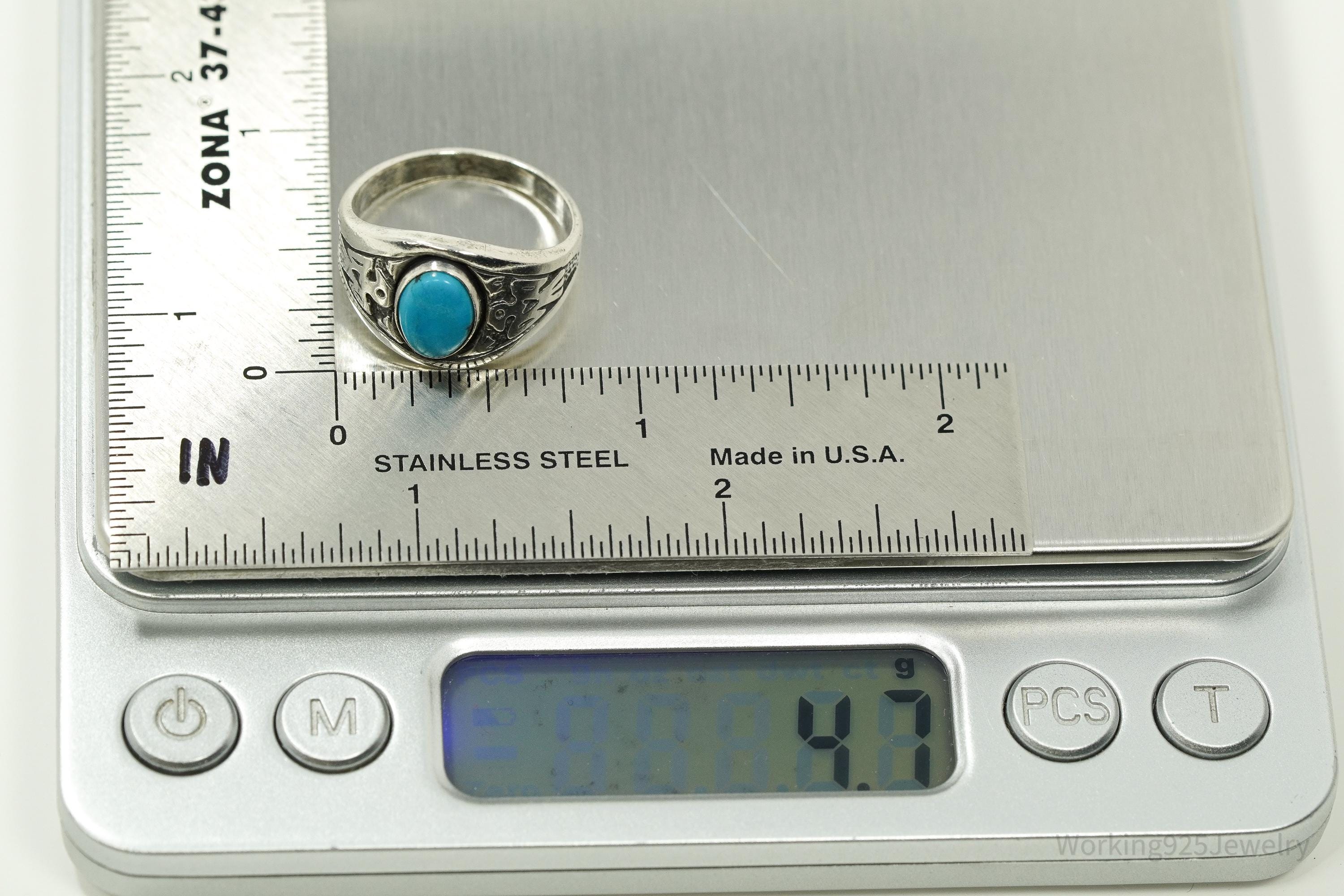 Vintage WMCO Turquoise ThunderBird Design Sterling Silver Ring - Size 8
