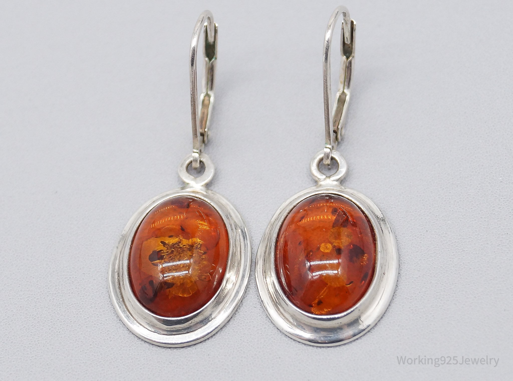 Vintage Amber Modernist Sterling Silver Earrings