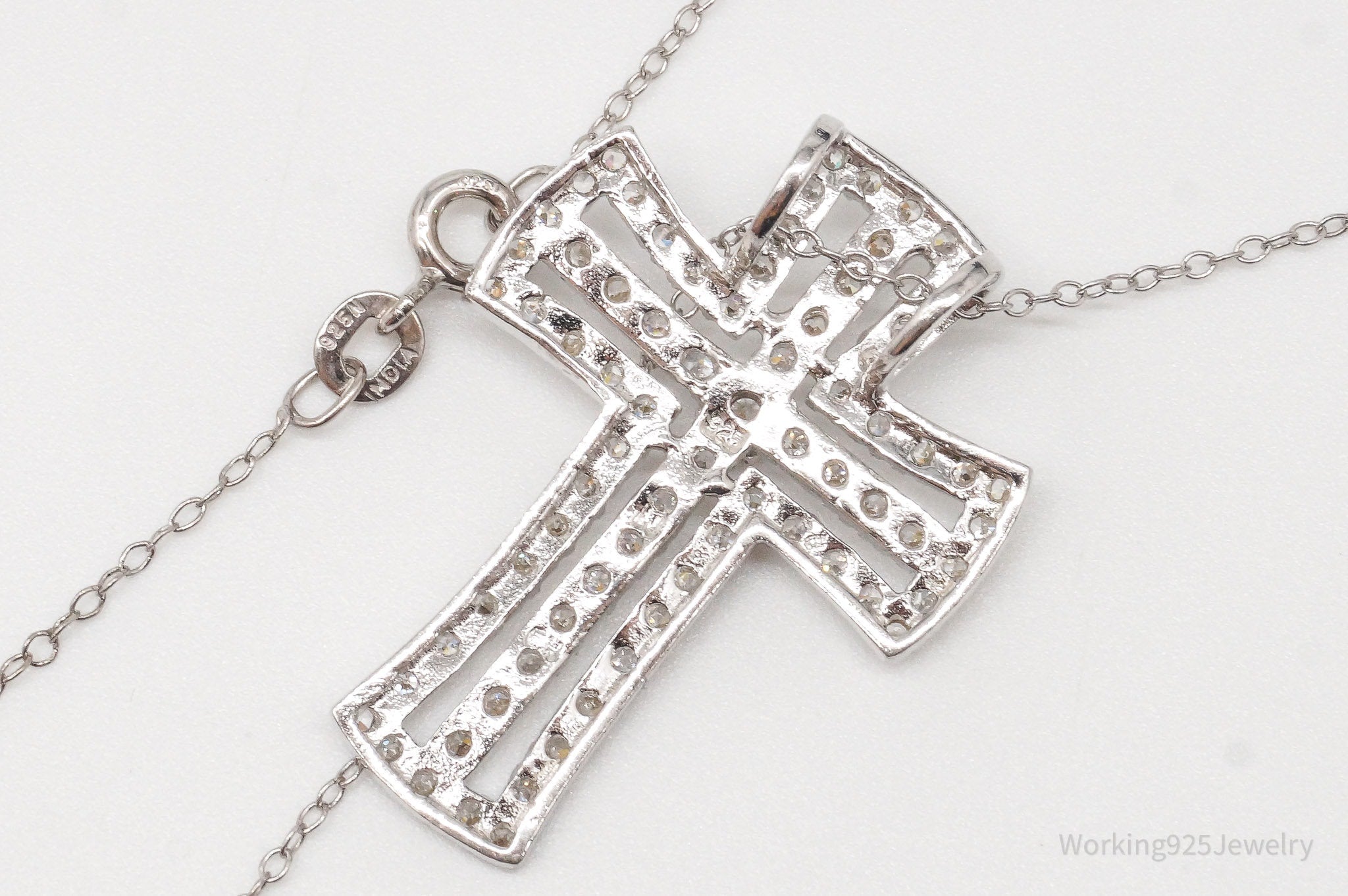 Vintage Cubic Zirconia Cross Sterling Silver Necklace 18"