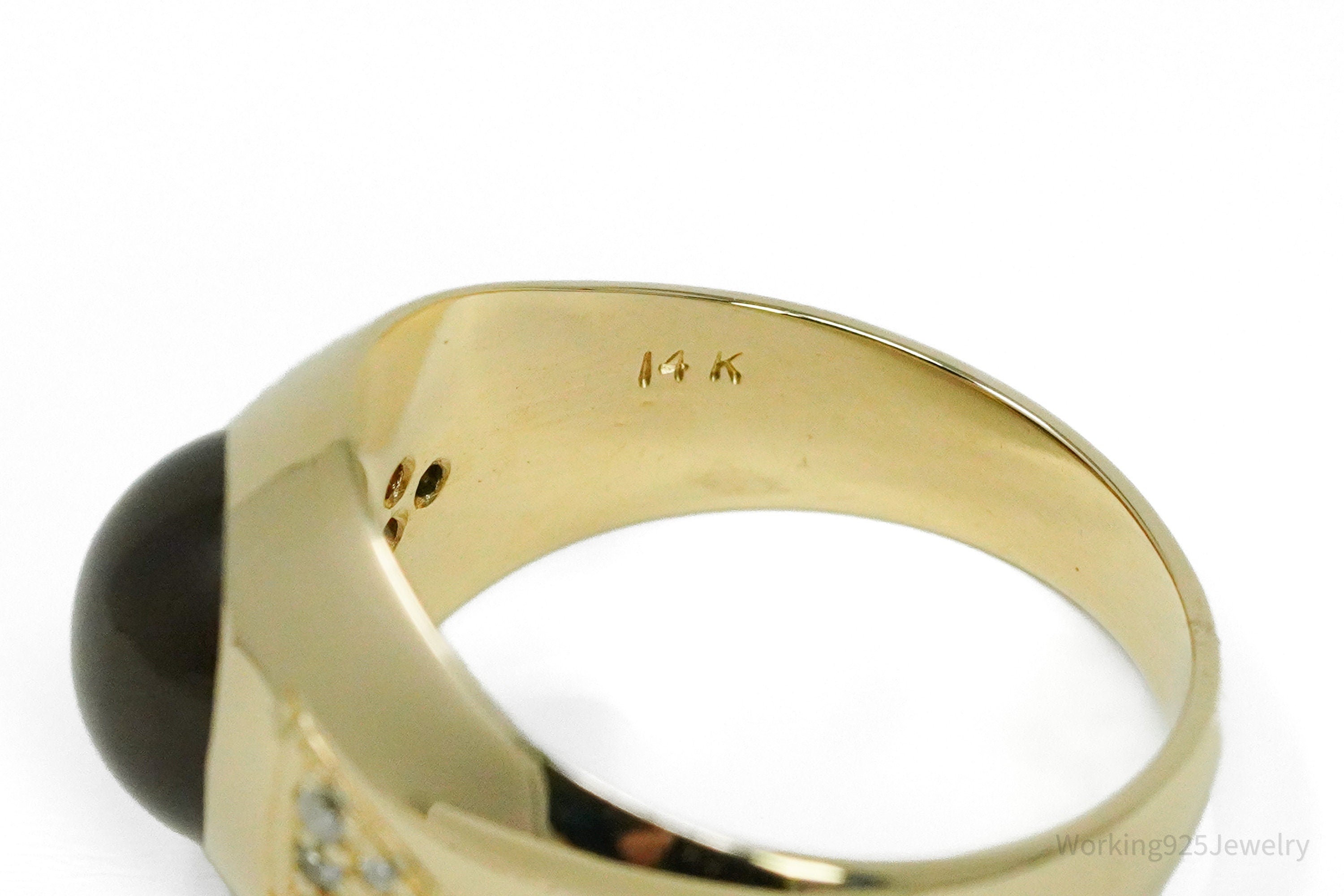 14K Yellow Gold, Synthetic Star Sapphire & Diamond Ring - Size 9.5