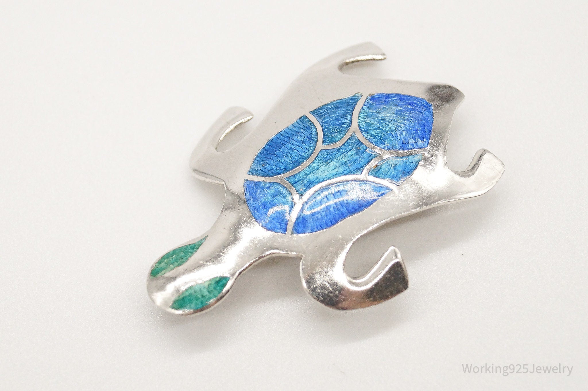 Vintage Southwest Sea Turtle Enamel Mexico Sterling Silver Brooch Pin