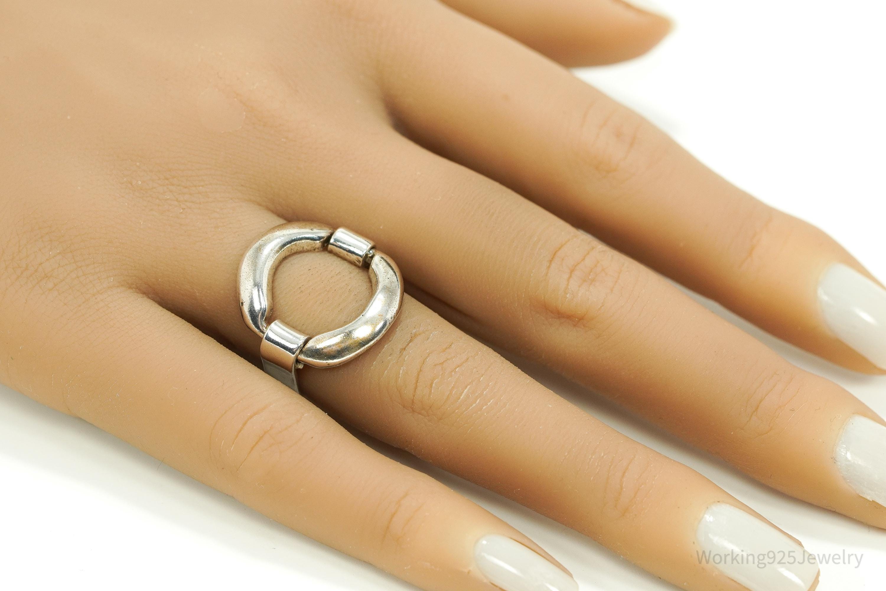 Vintage Egyptian Modernist Style Silver Ring - Size 7