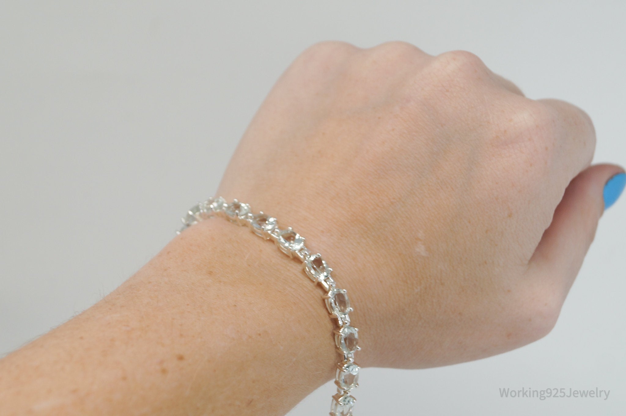 Vintage Art Deco Pale Green Gemstone Sterling Silver Tennis Bracelet