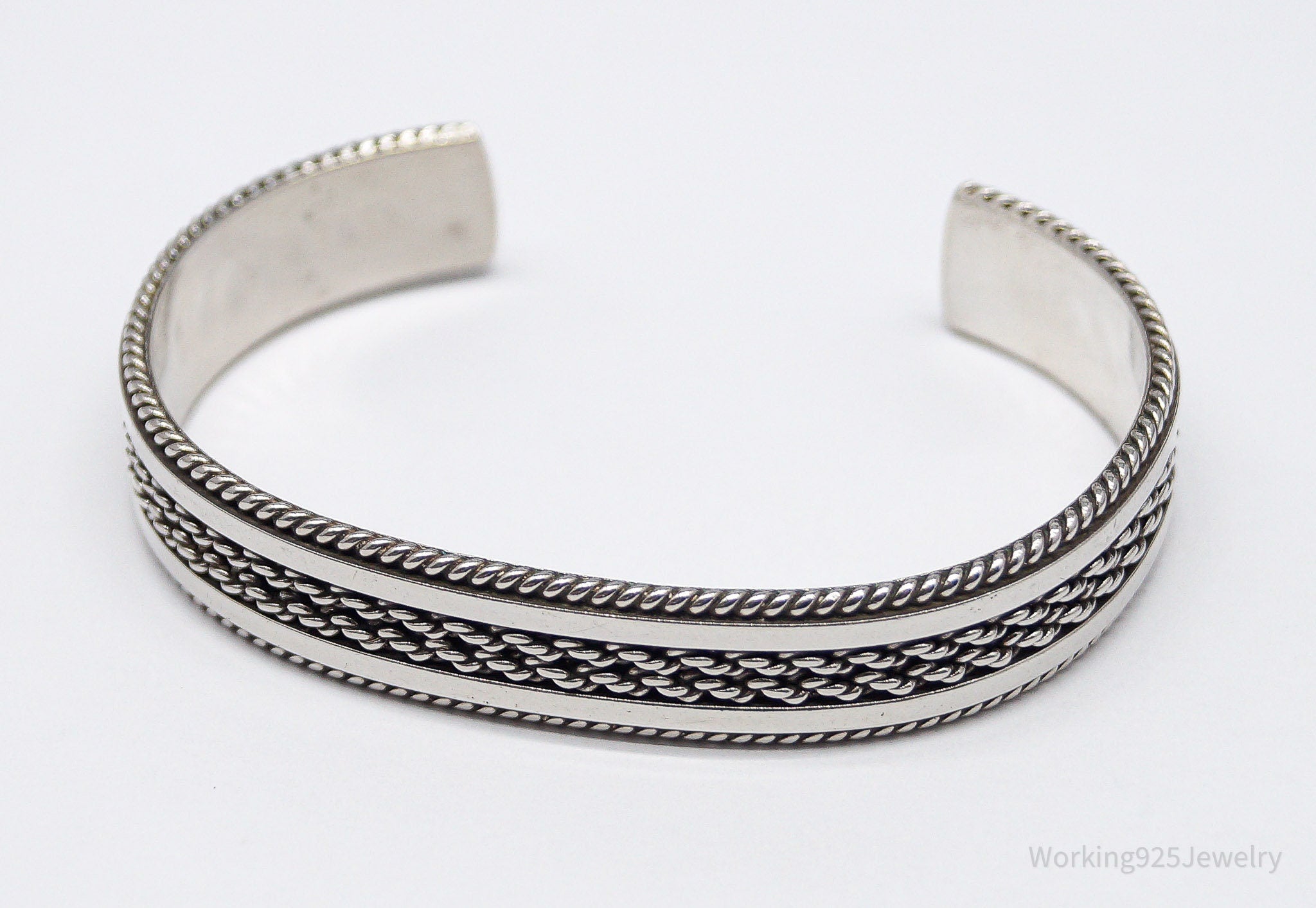 Vintage Native American Tahe Sterling Silver Rope Cable Cuff Bracelet - 6.5"