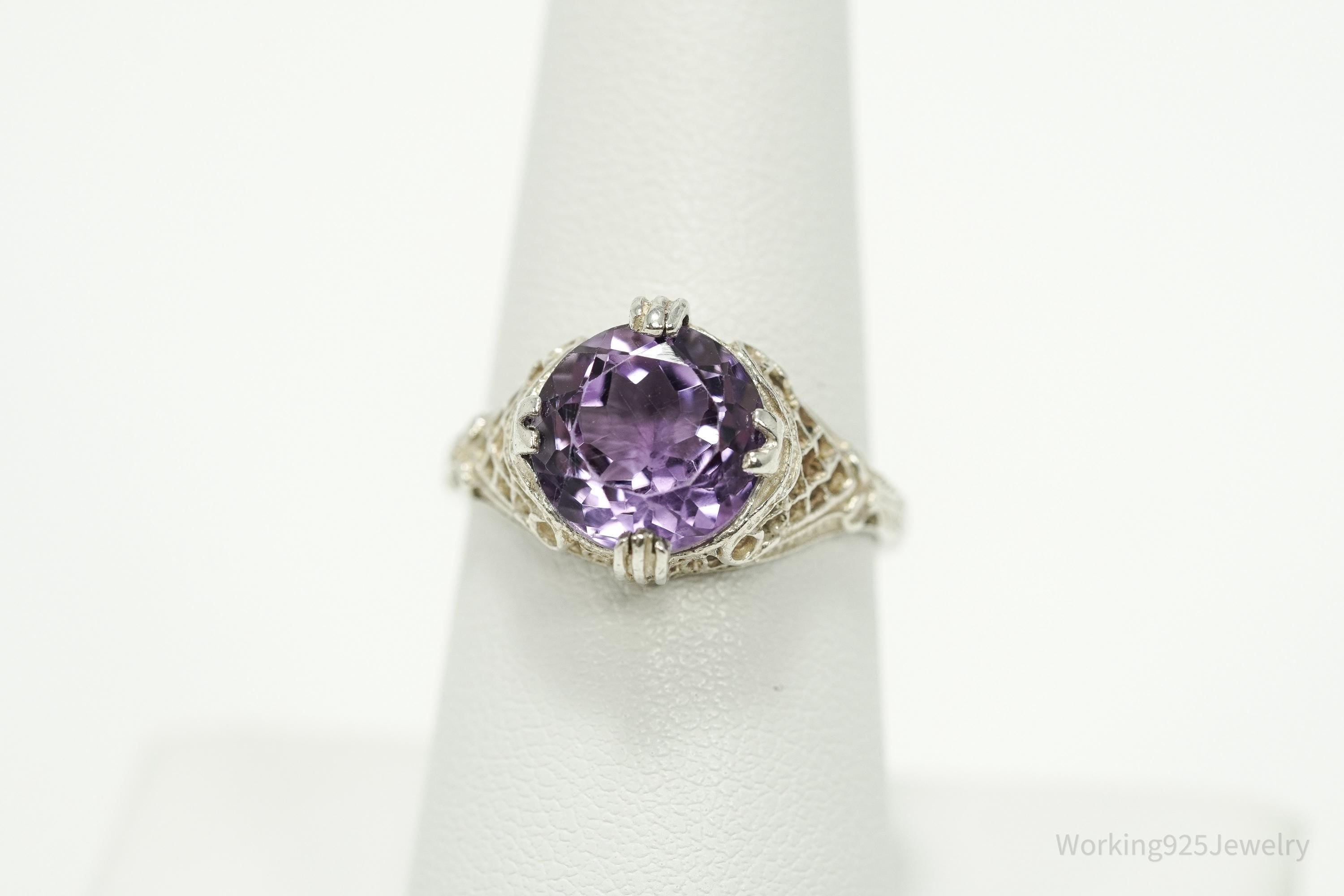 Vintage Amethyst Sterling Silver Ring - Size 7.75