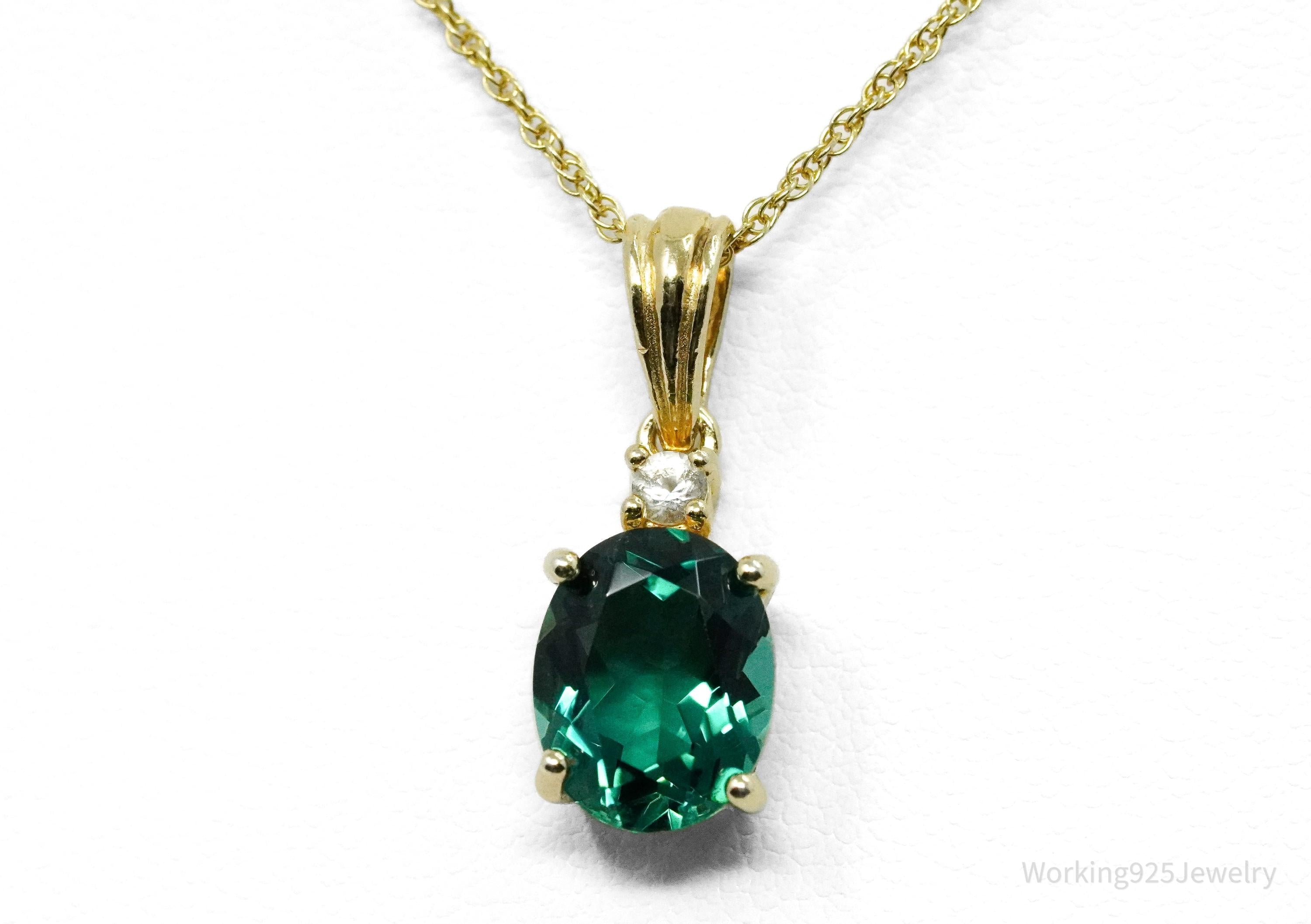 Green Quartz & White Topaz 18K Yellow Gold Over Sterling Silver Necklace 18"