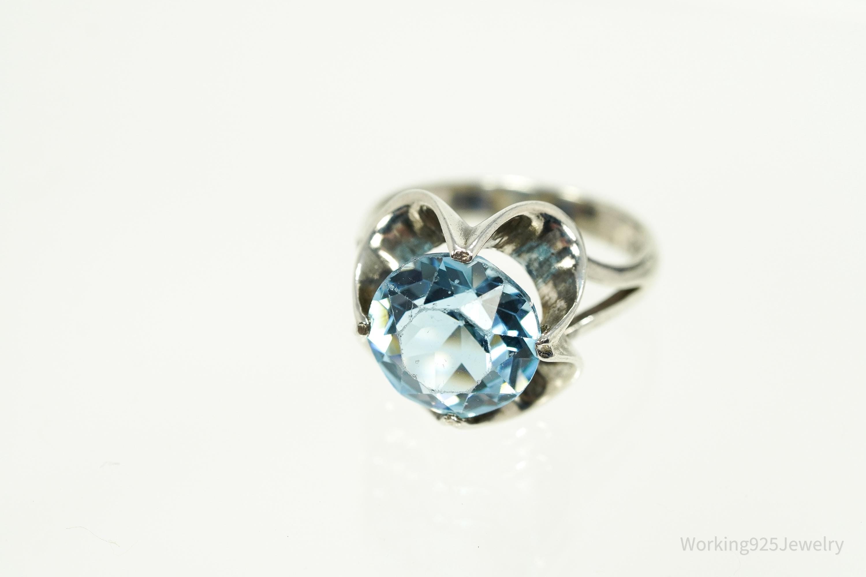 Vintage Blue Glass Stone Sterling Silver Ring - Size 6.75