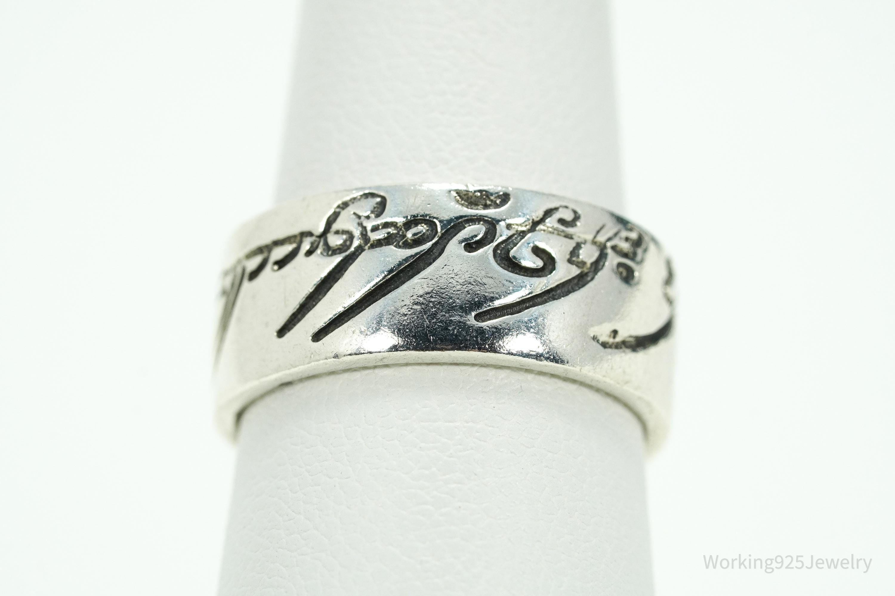 Vintage Lord Of The Rings Elvish Band Sterling Silver Ring - Size 6.25