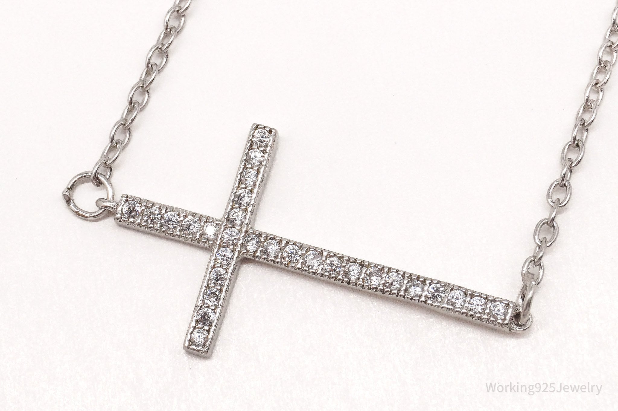 Vintage Cubic Zirconia Cross Sterling Silver Necklace 18"