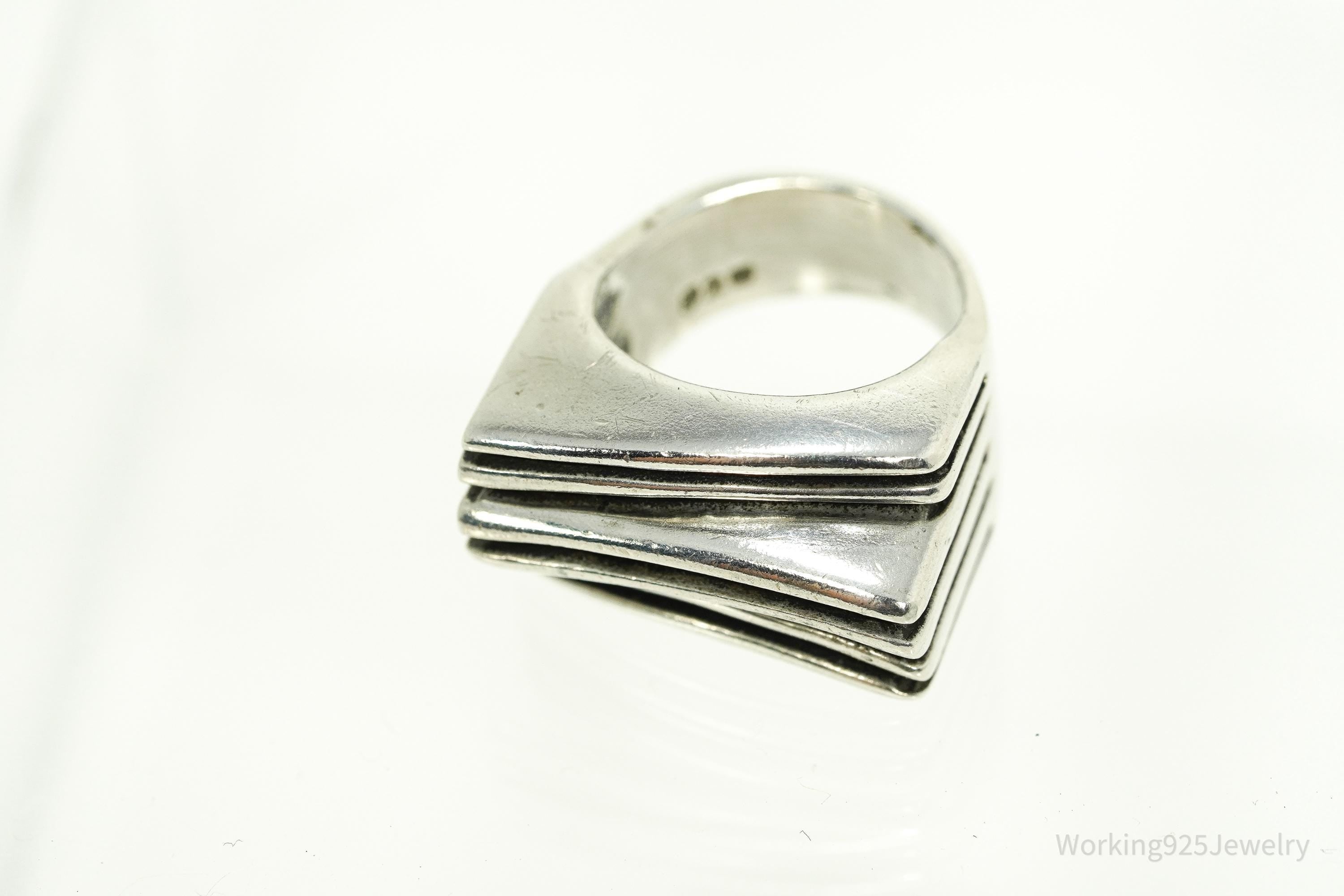 Vintage Chunky Modernist Style Sterling Silver Ring - Size 5.75
