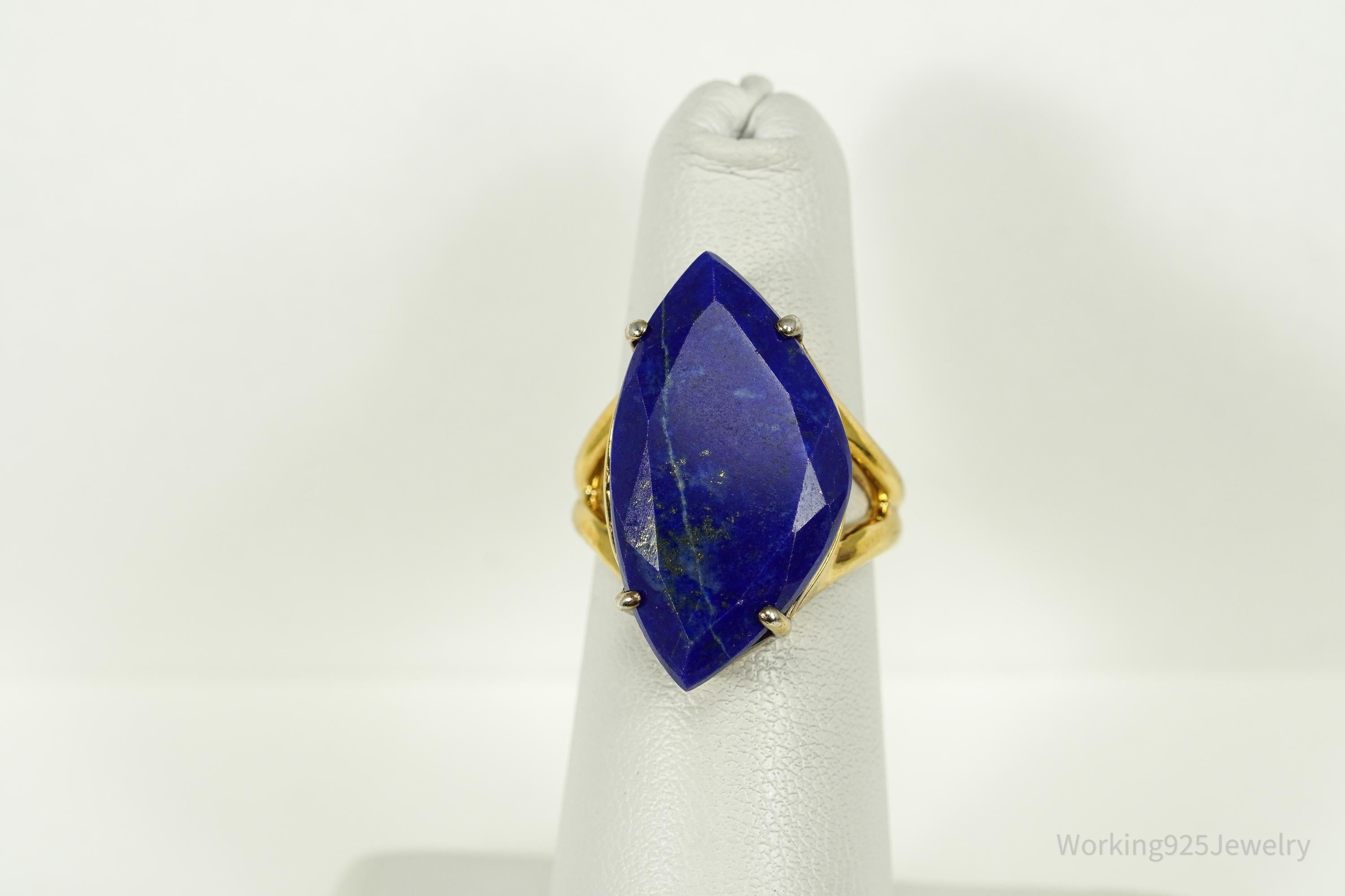 Vintage Lapis Lazuli Gold Vermeil Sterling Silver Ring - Size 5.25