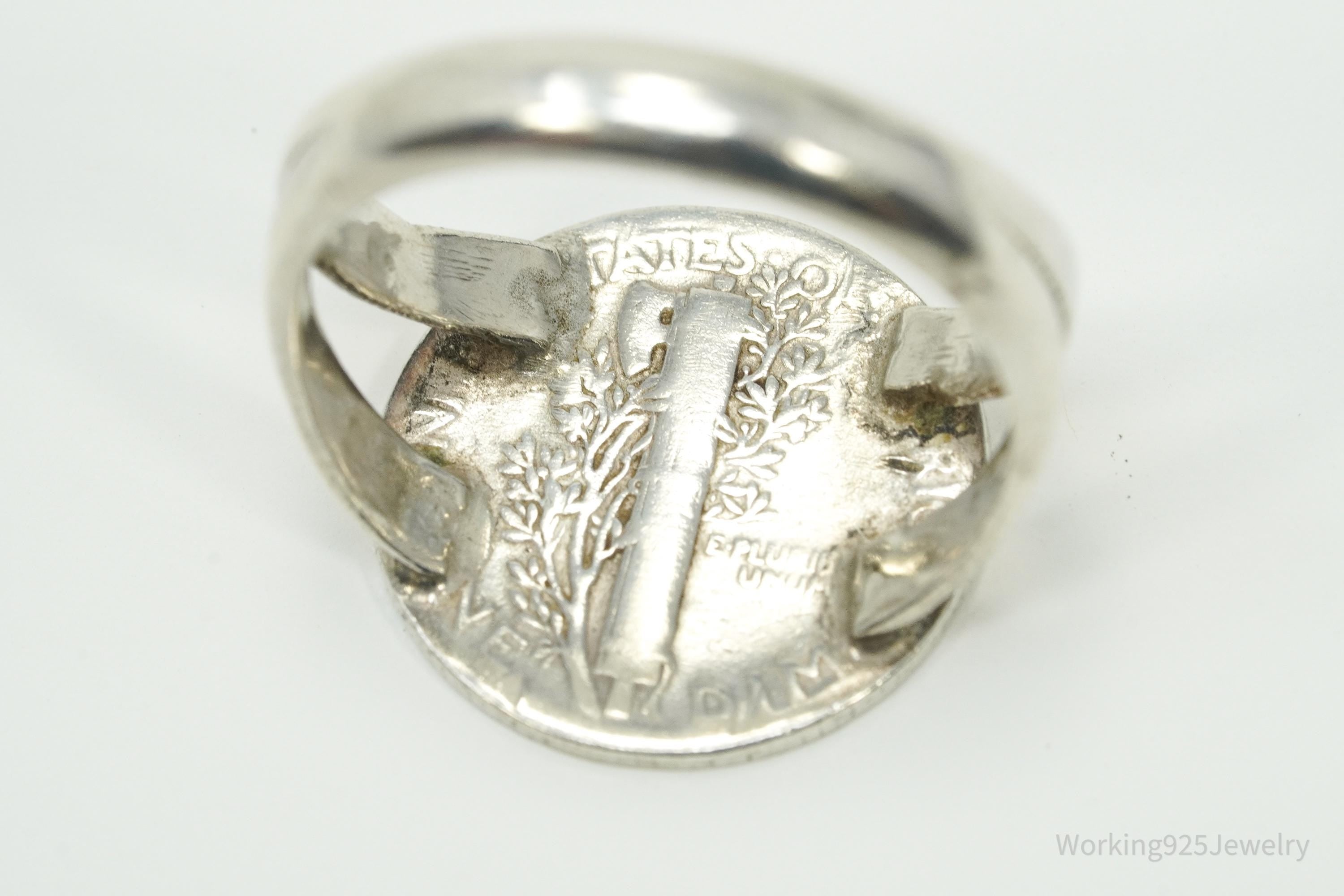 Vintage 1935 Mercury Dime Coin Silver Ring - Size 10.25