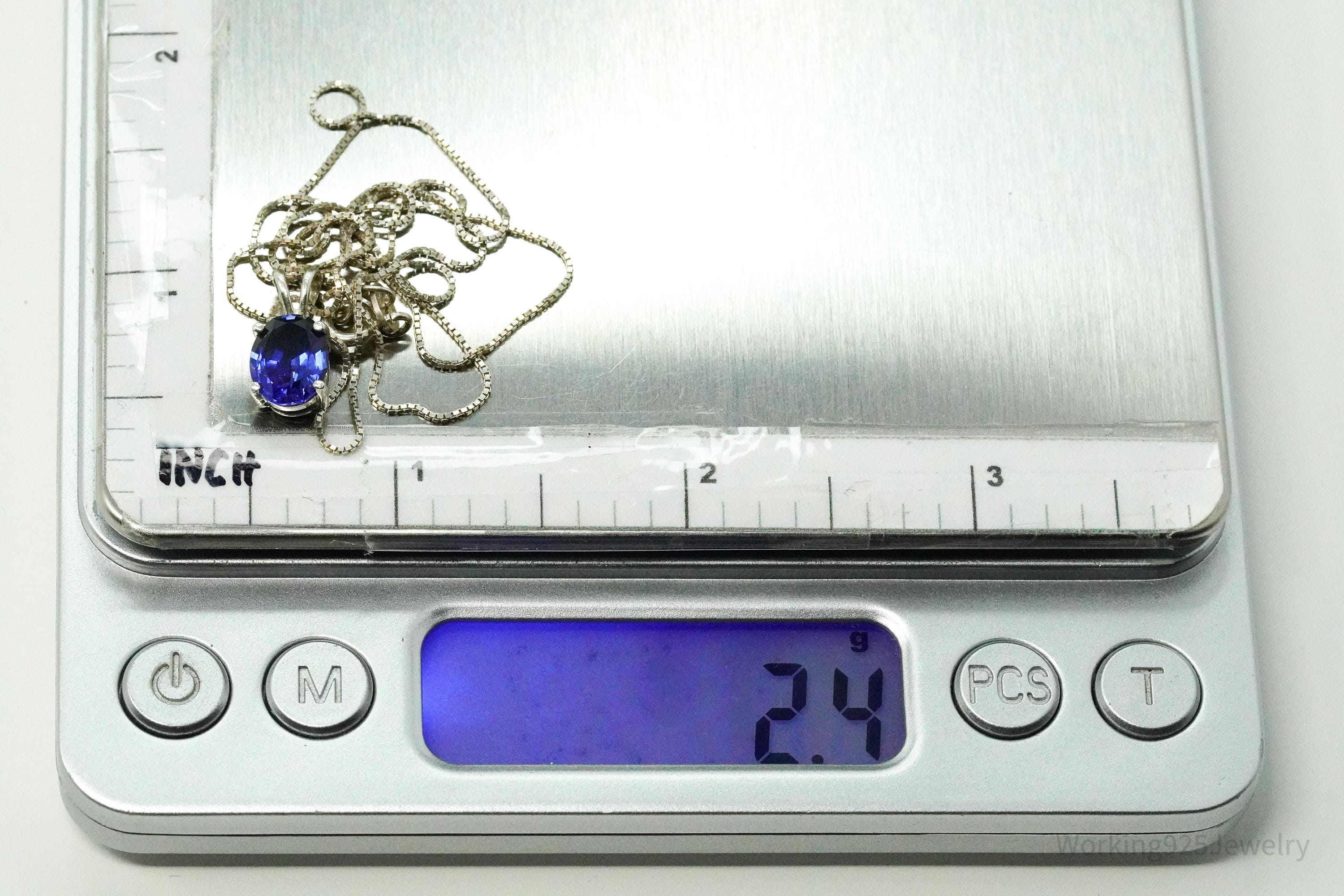 Vintage Blue Diamonique Cubic Zirconia Sterling Silver Necklace 18"