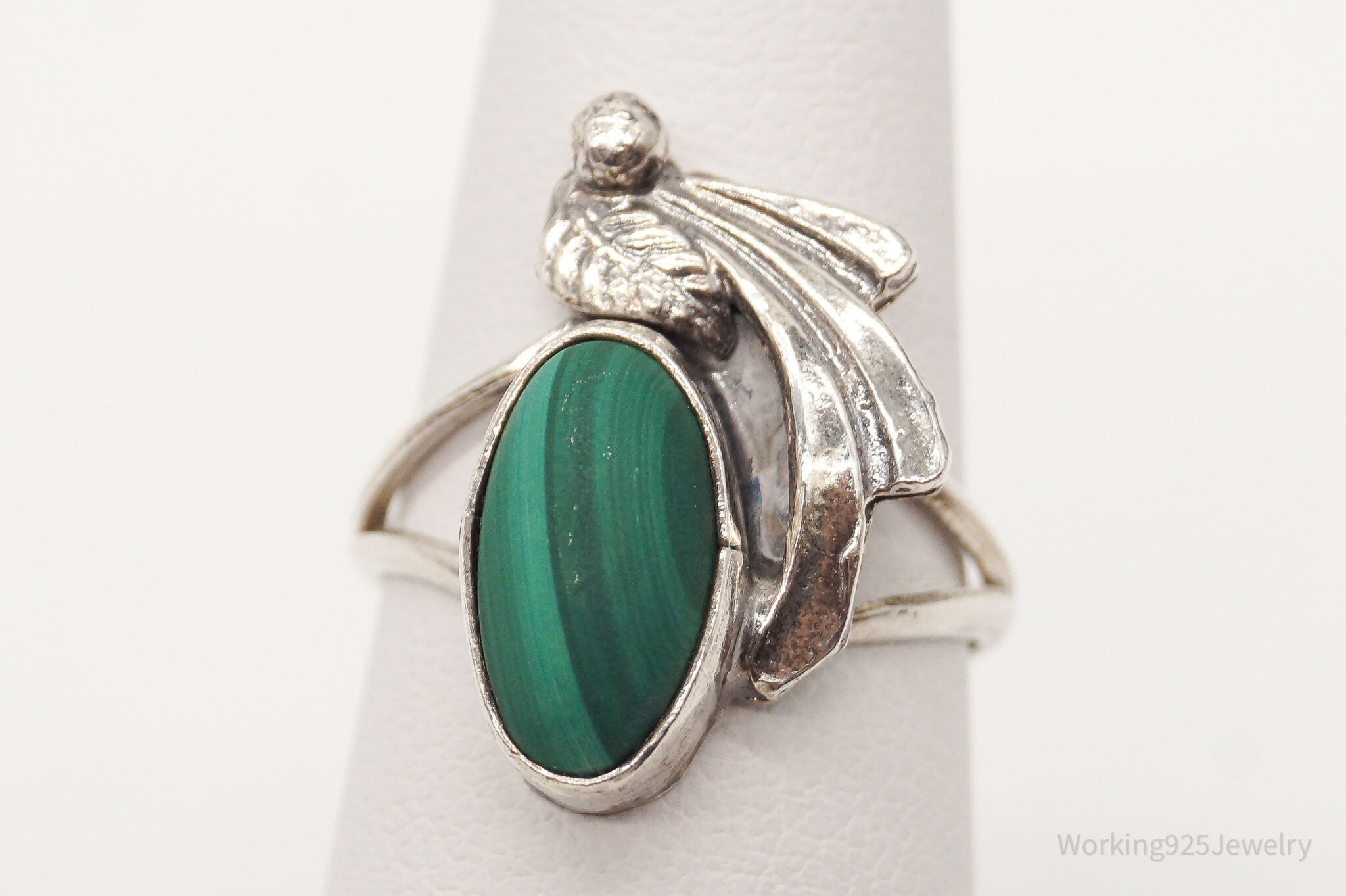 Vintage Native American Malachite Silver Ring - Size 5.25