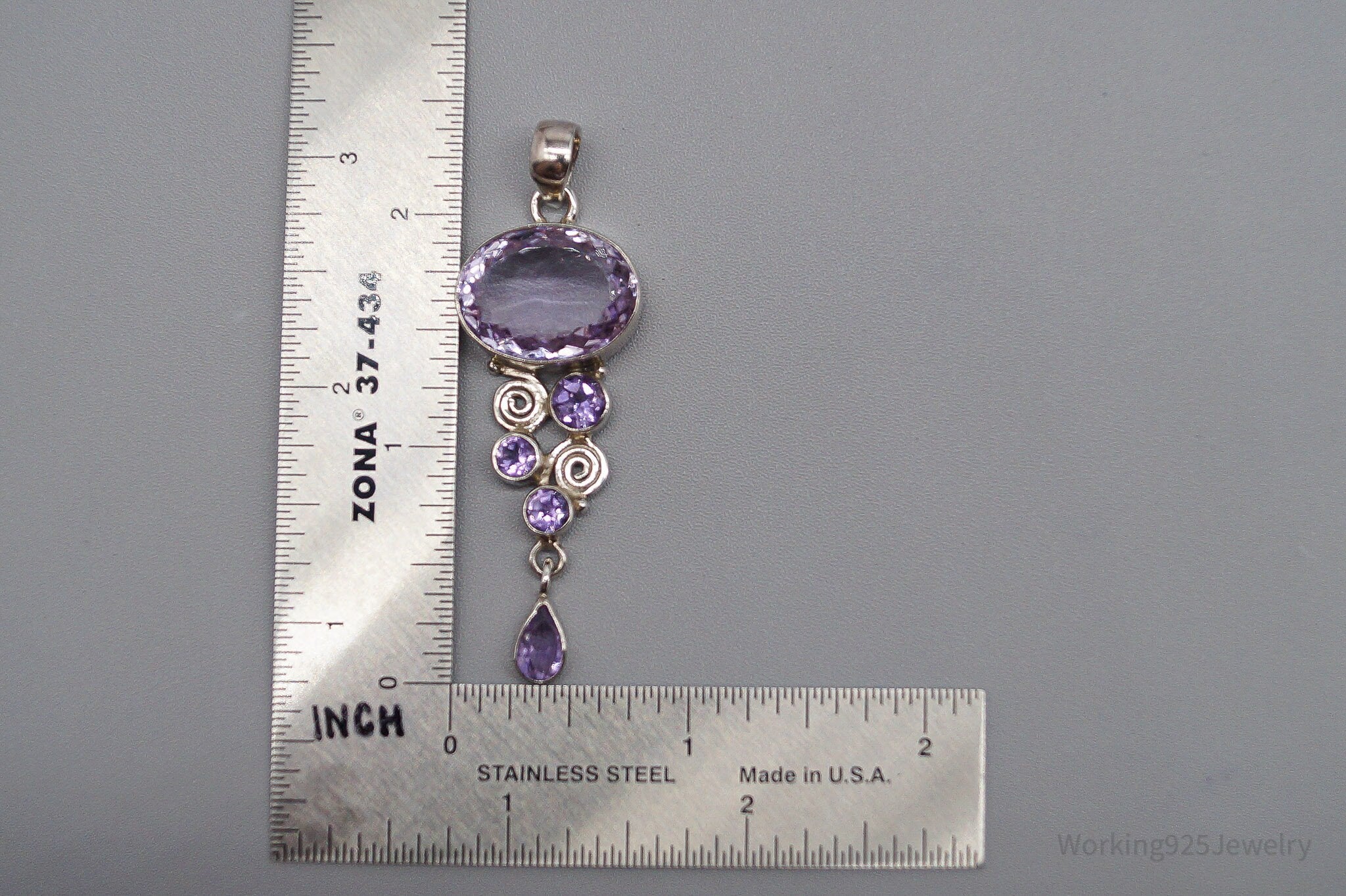 Vintage Large Purple Amethyst Sterling Silver Necklace Pendant