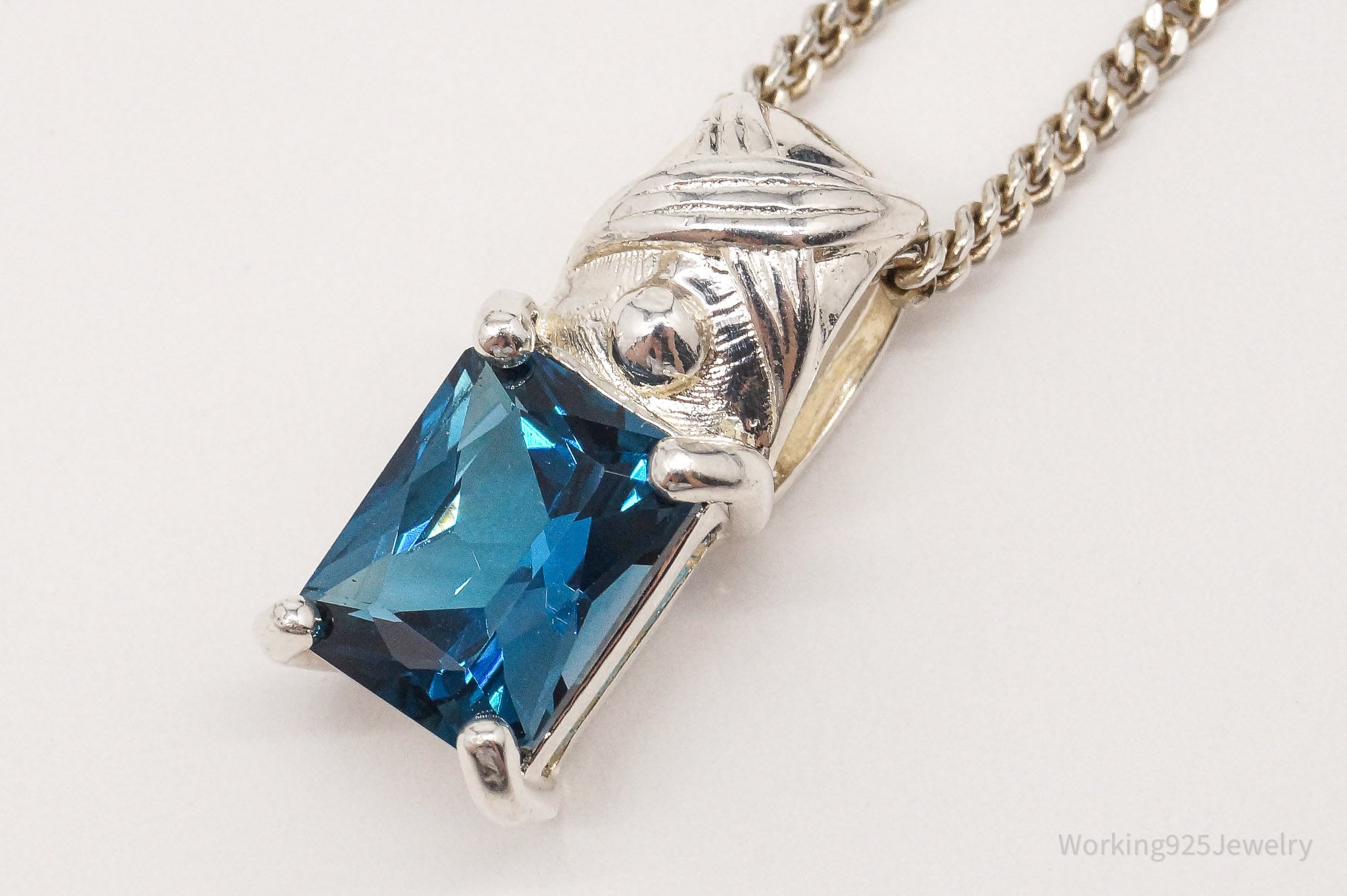 Vintage London Blue Topaz Sterling Silver Necklace 18"