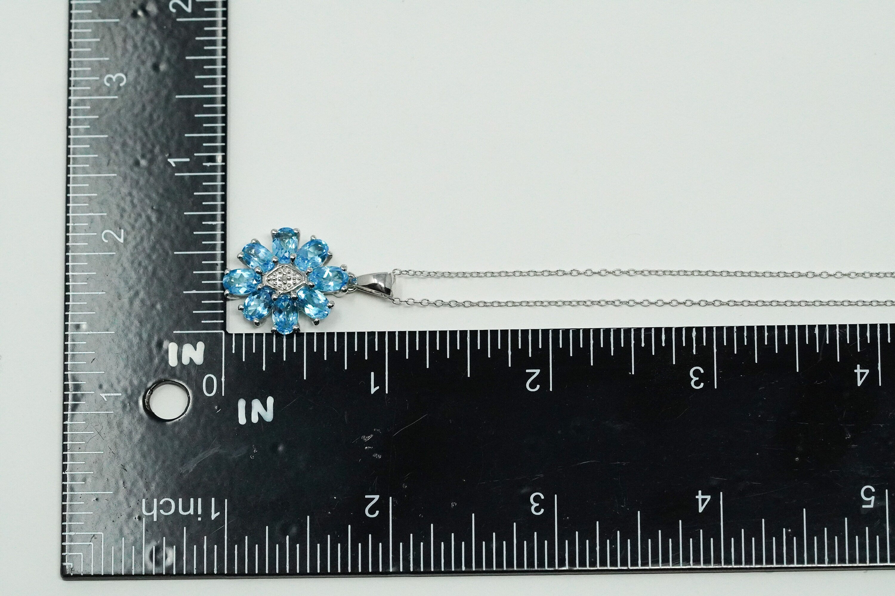 TGGC Blue Topaz & Diamond Sterling Silver Chain Necklace 18"