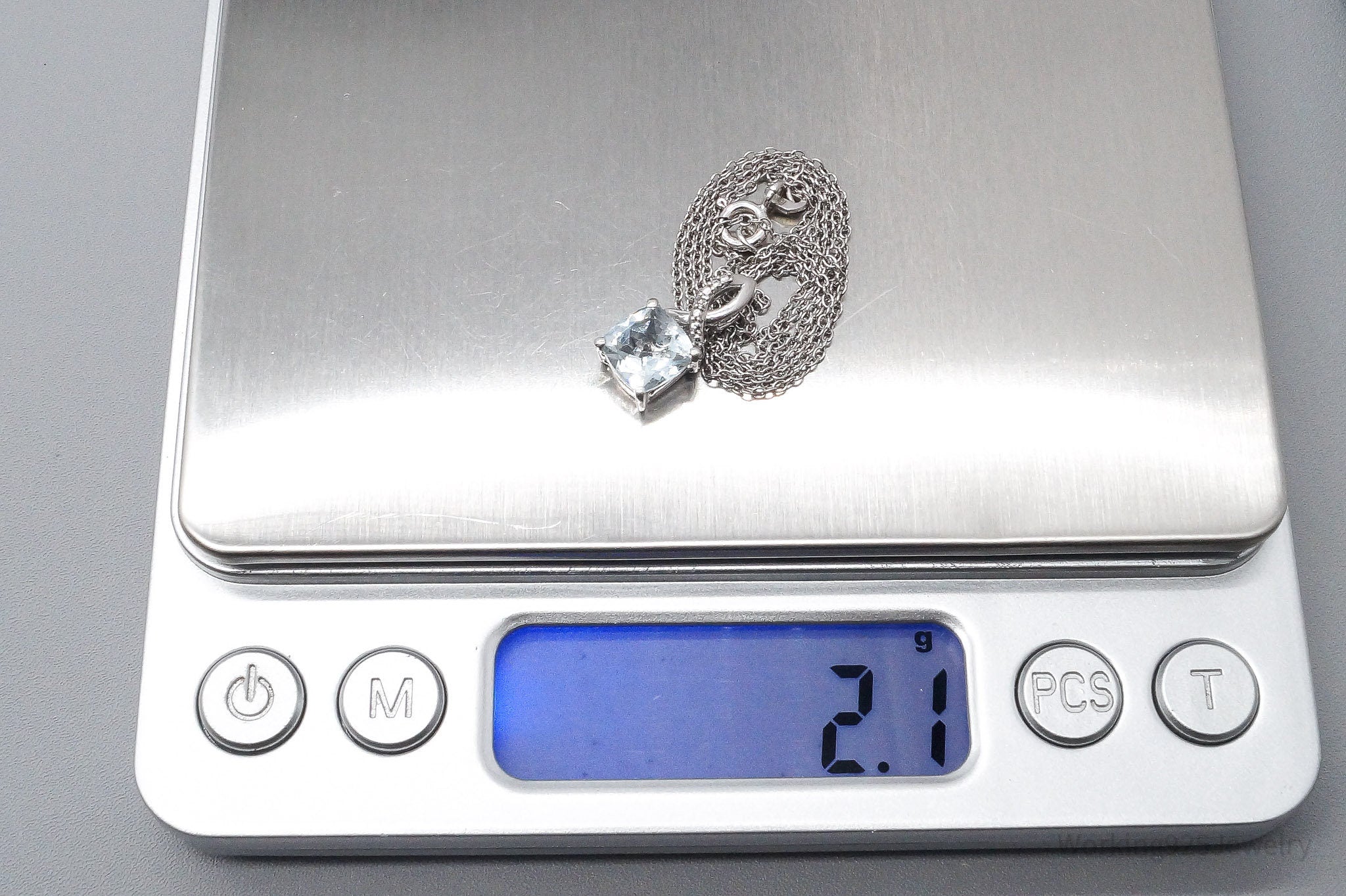 Vintage Aquamarine & Diamond Sterling Silver Necklace 18"