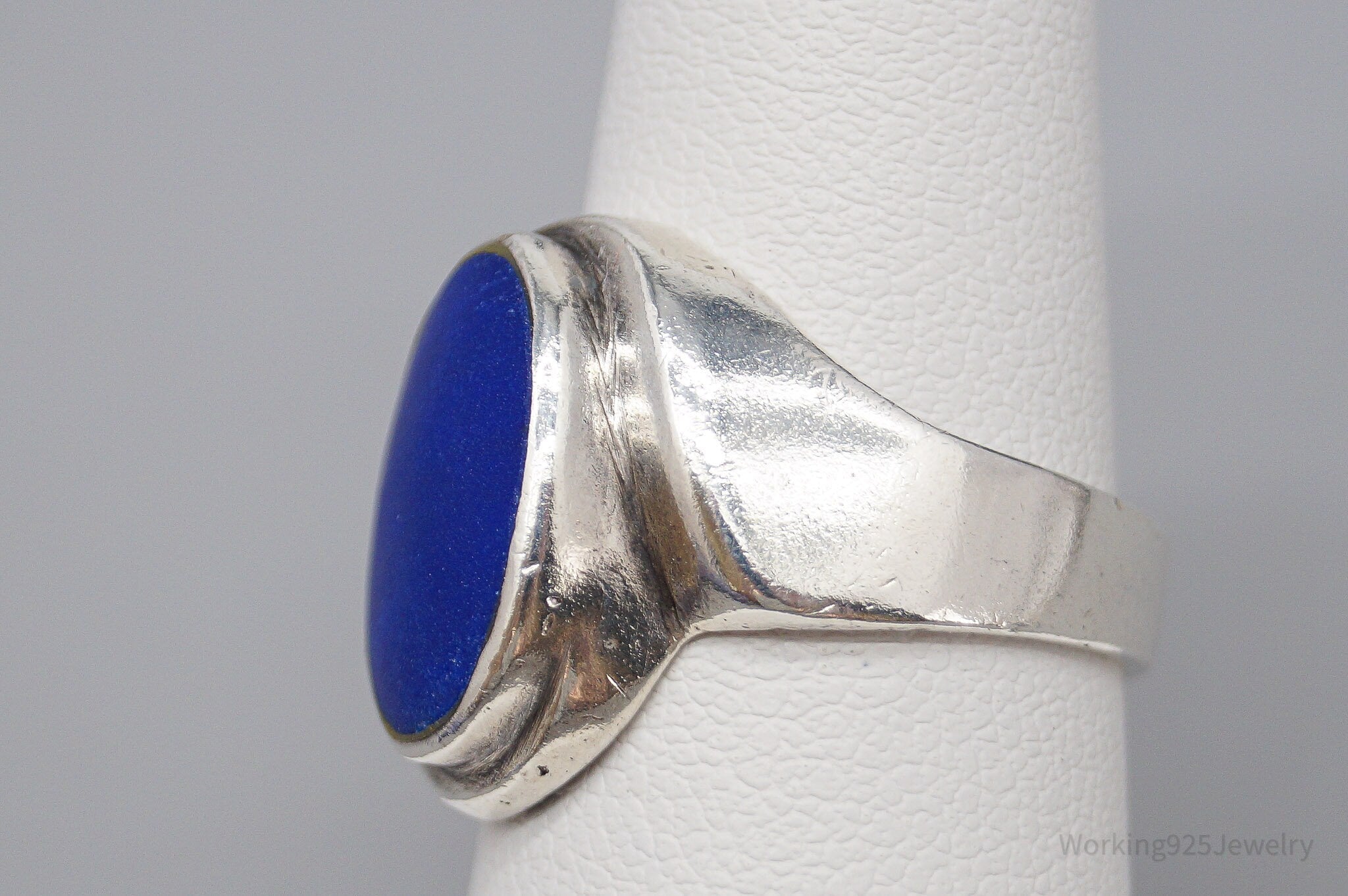 Vintage Lapis Lazuli Modernist Style Sterling Silver Ring - Size 6.5