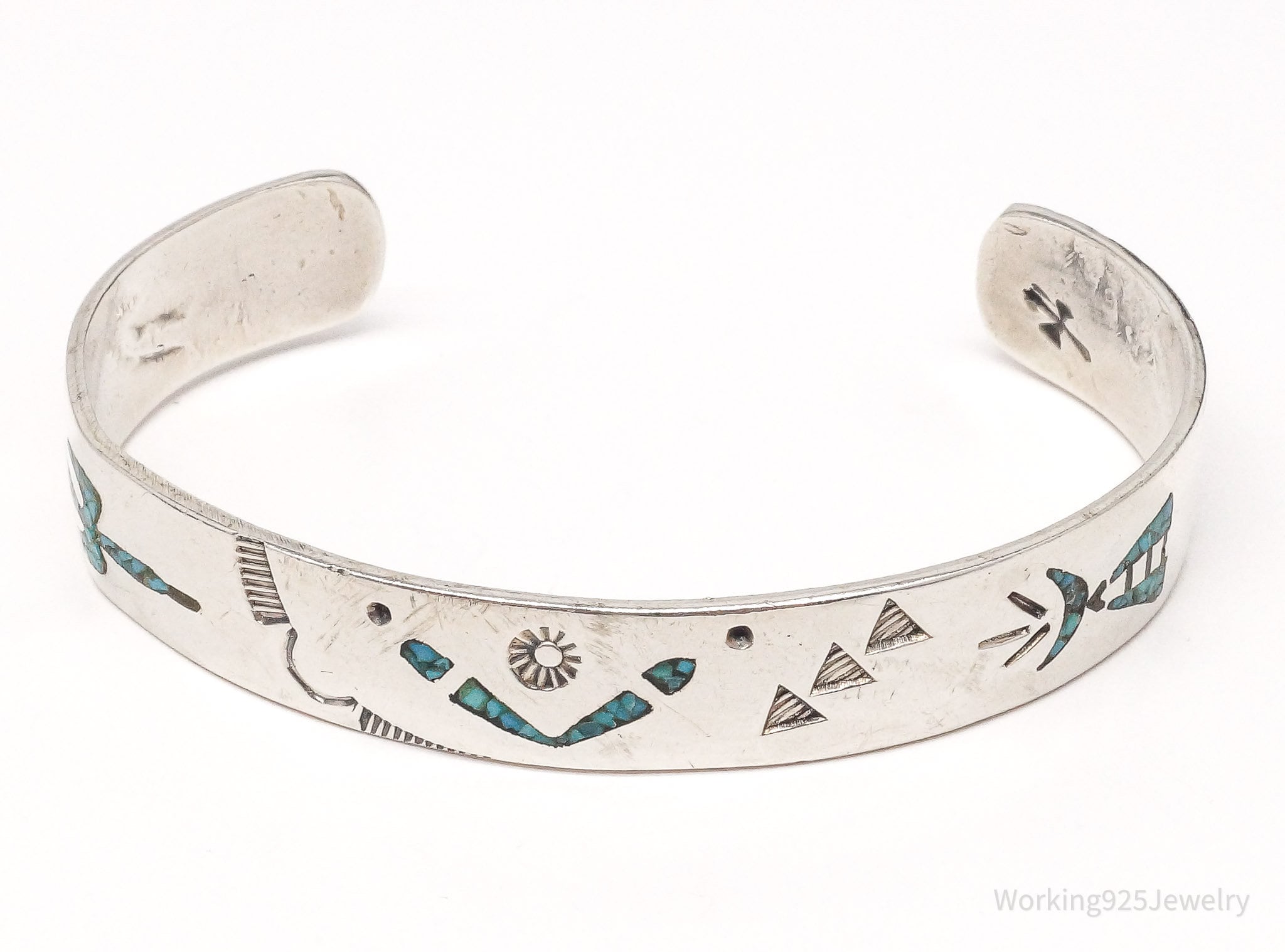 Vintage Native American Gibson Gene Turquoise Sterling Silver Cuff Bracelet