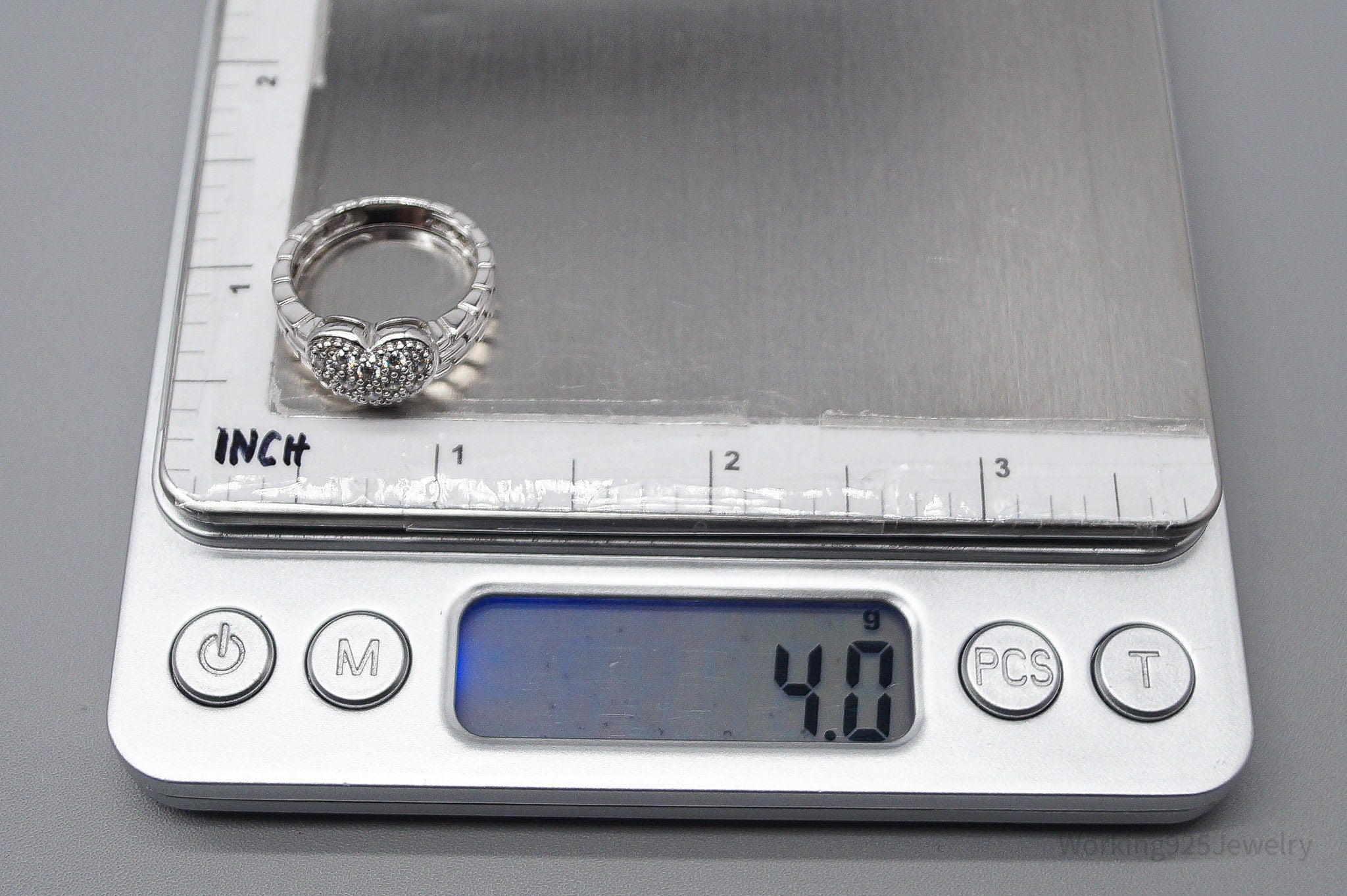 Vintage Cubic Zirconia Heart Sterling Silver Ring - Size 7