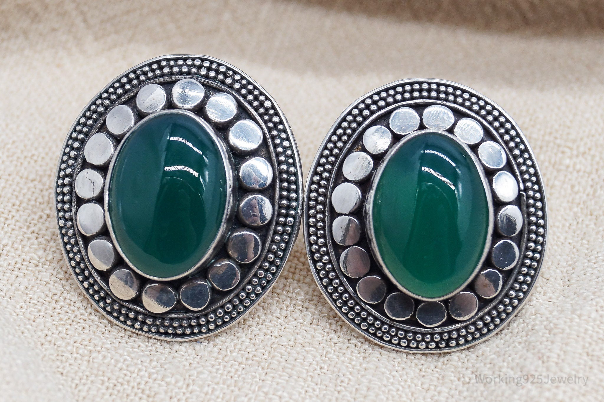Vintage Green Onyx Sterling Silver Earrings