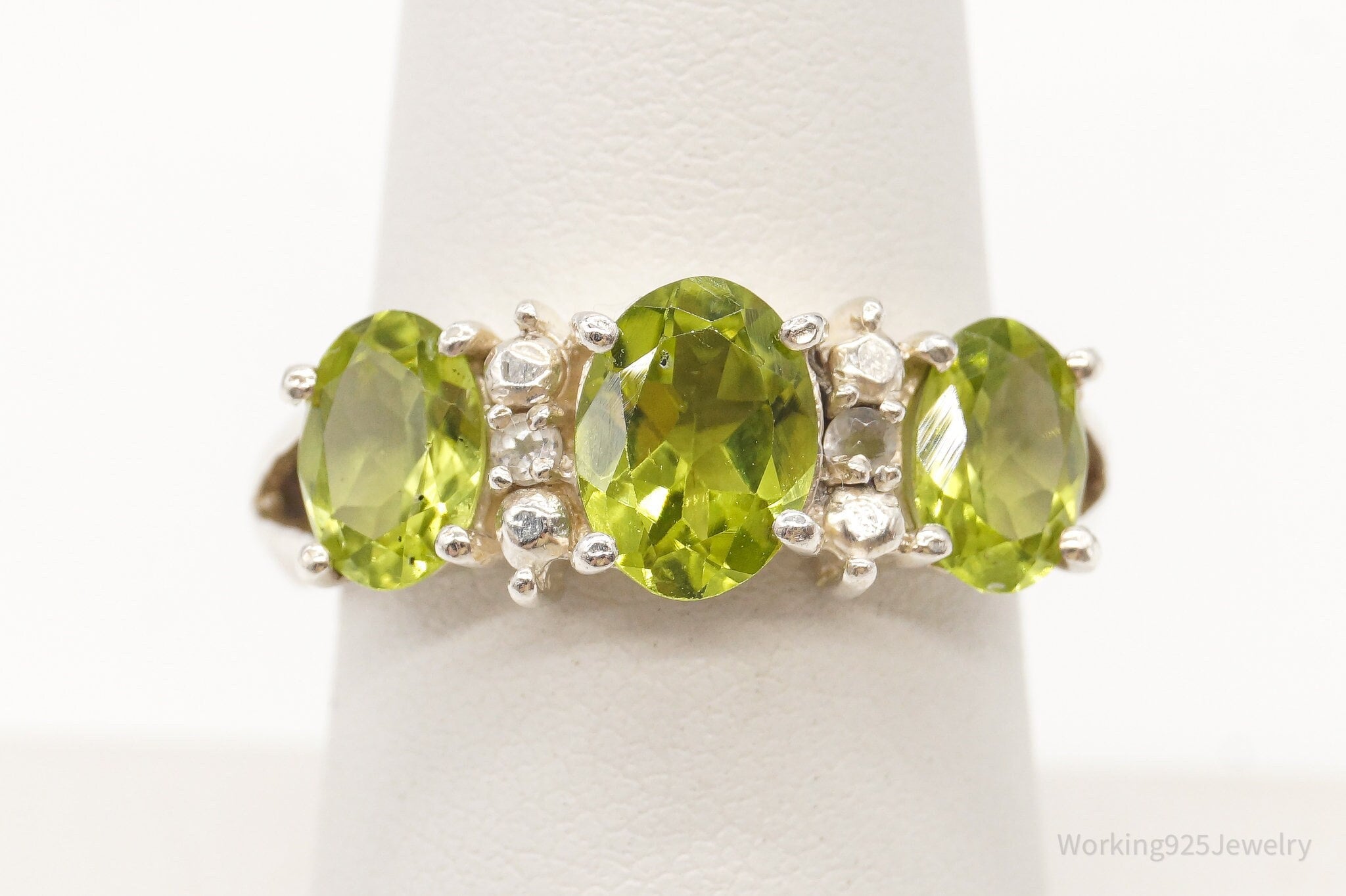 Vintage Peridot Cubic Zirconia Sterling Silver Ring - Size 7.25