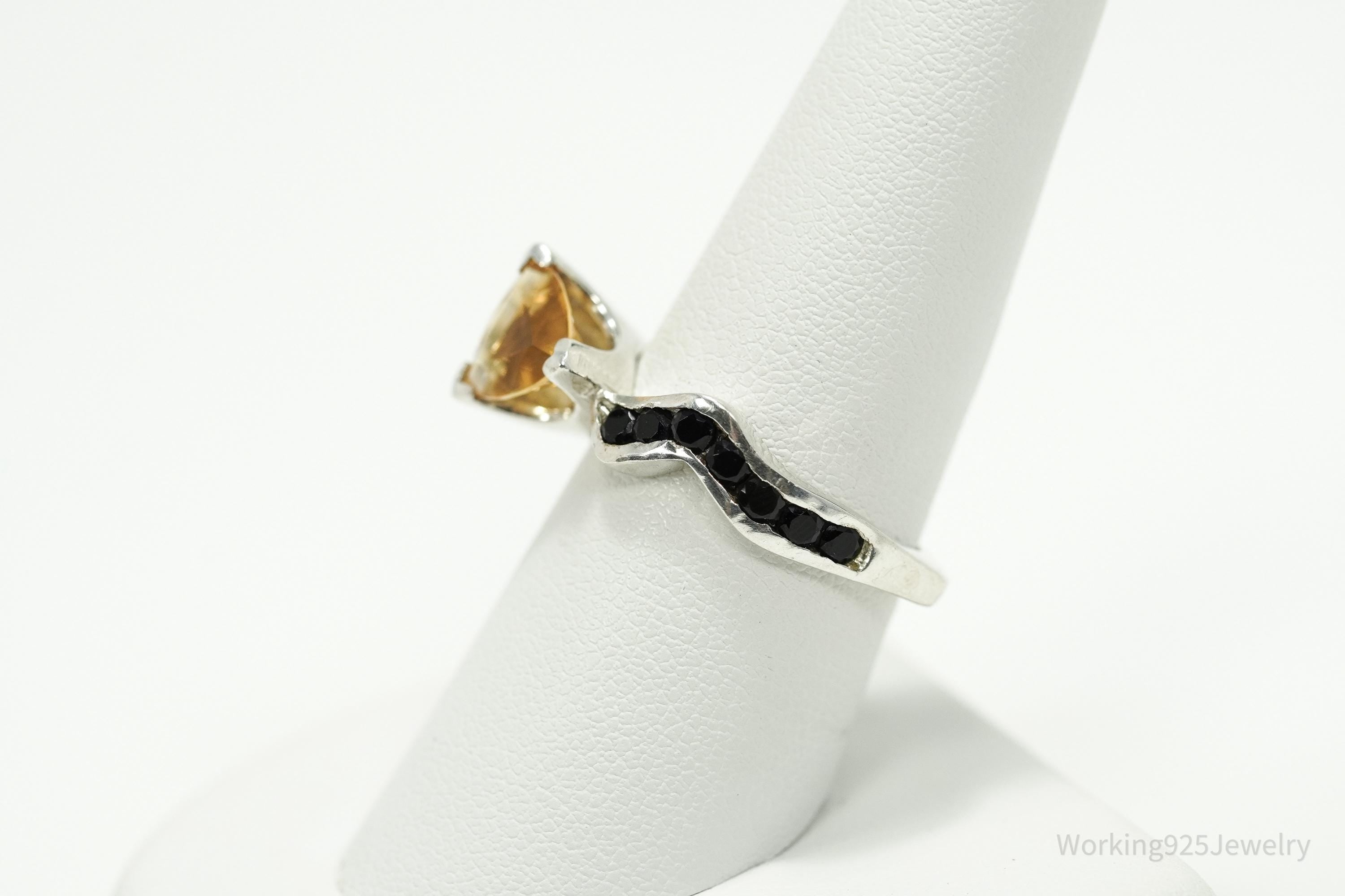 Rare Designer Donald Pekarek Citrine & Black Spinel Sterling Silver Ring - Size 8