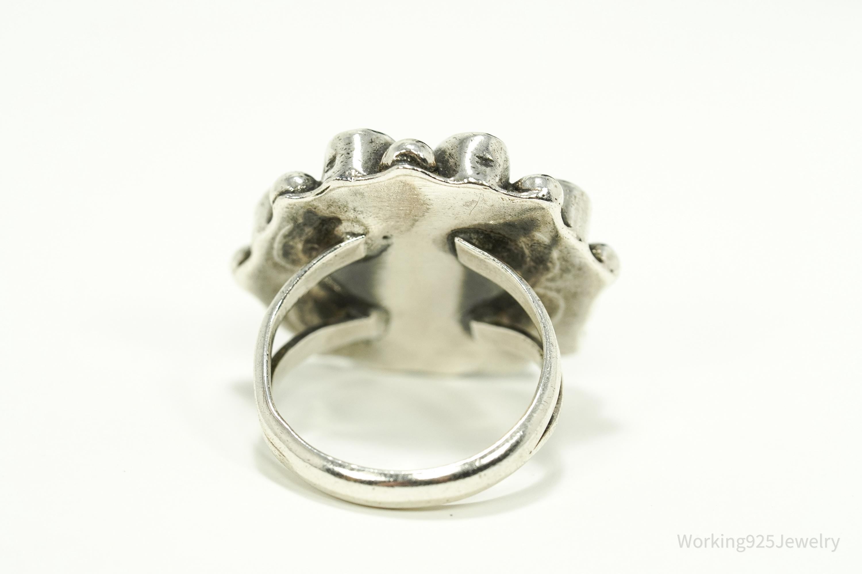 Vintage Handmade Native American Turquoise Unsigned Silver Ring - Size 7.25