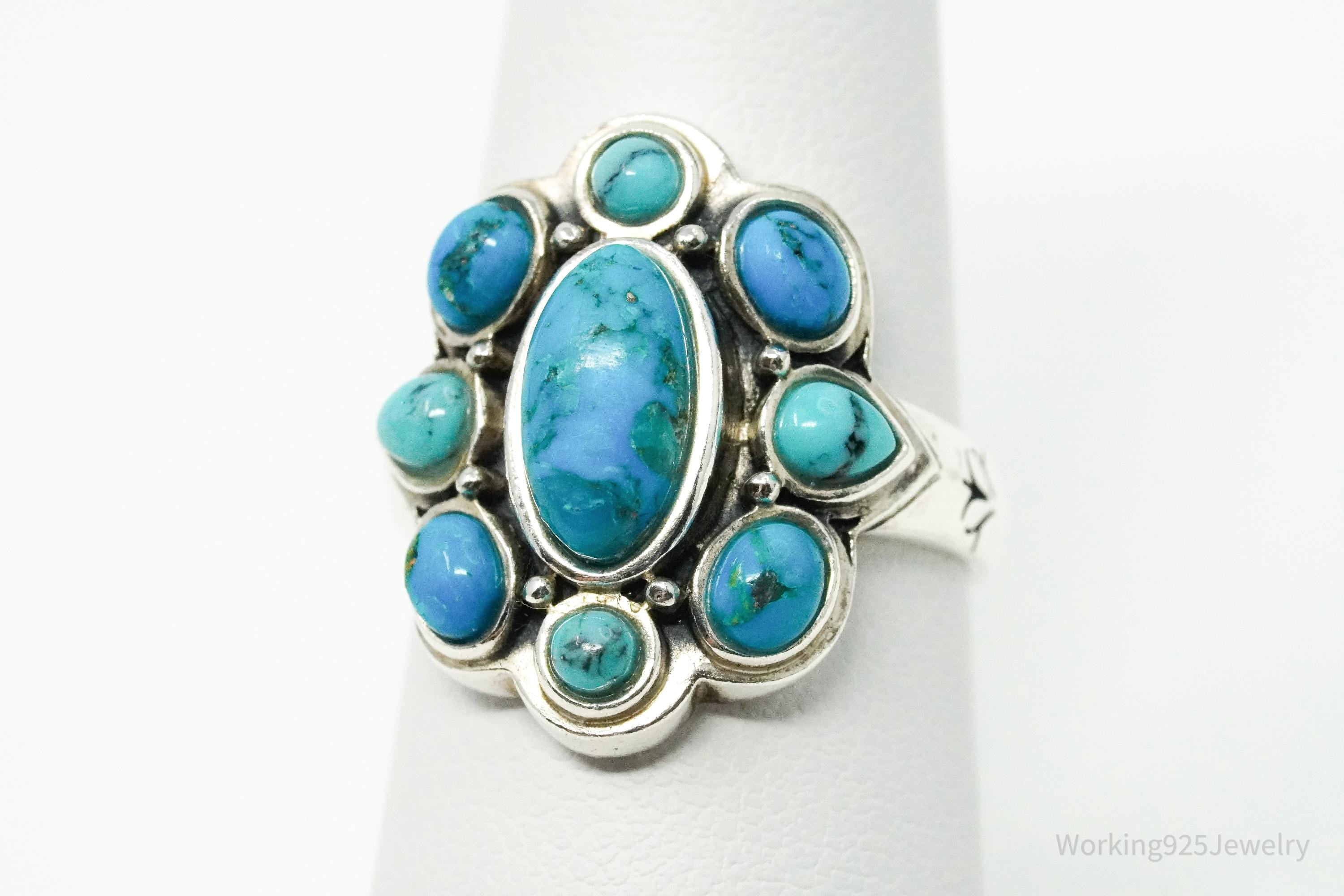 Vintage BGE Turquoise Inlay Flower Sterling Silver Ring - Size 7