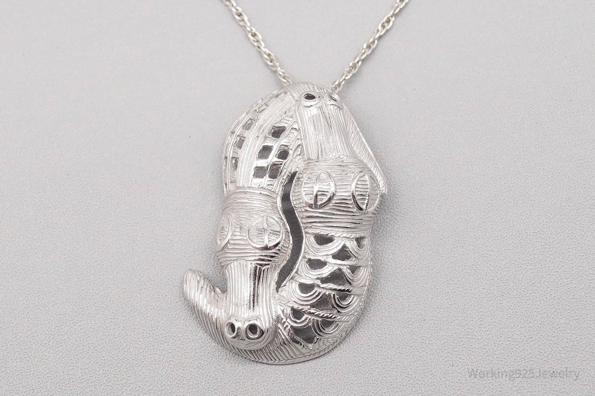 Vintage Crocodiles Alligators Sterling Silver Necklace - 18"