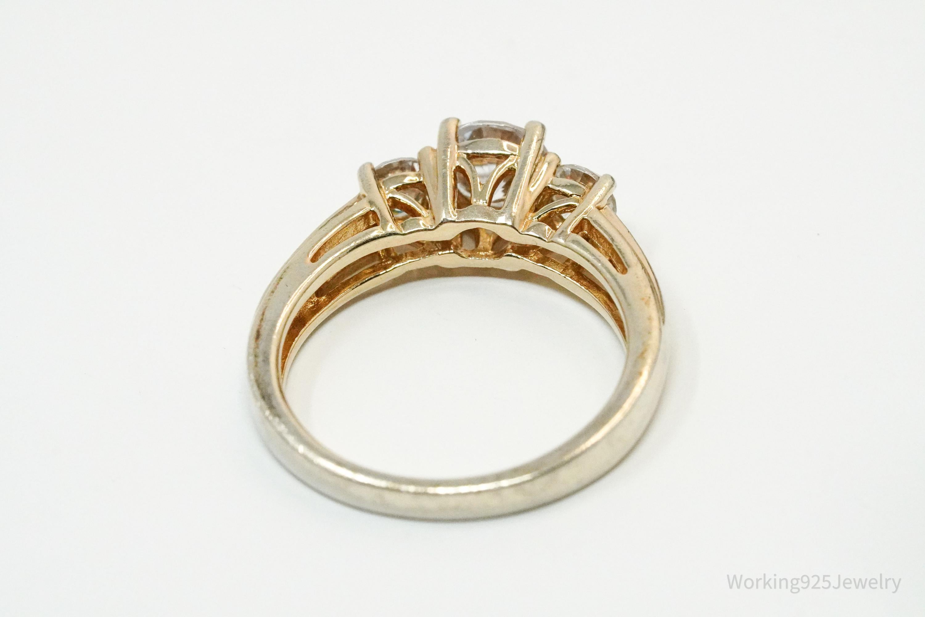 Vintage Cubic Zirconia Gold Vermeil Sterling Silver Ring - Size 6.75