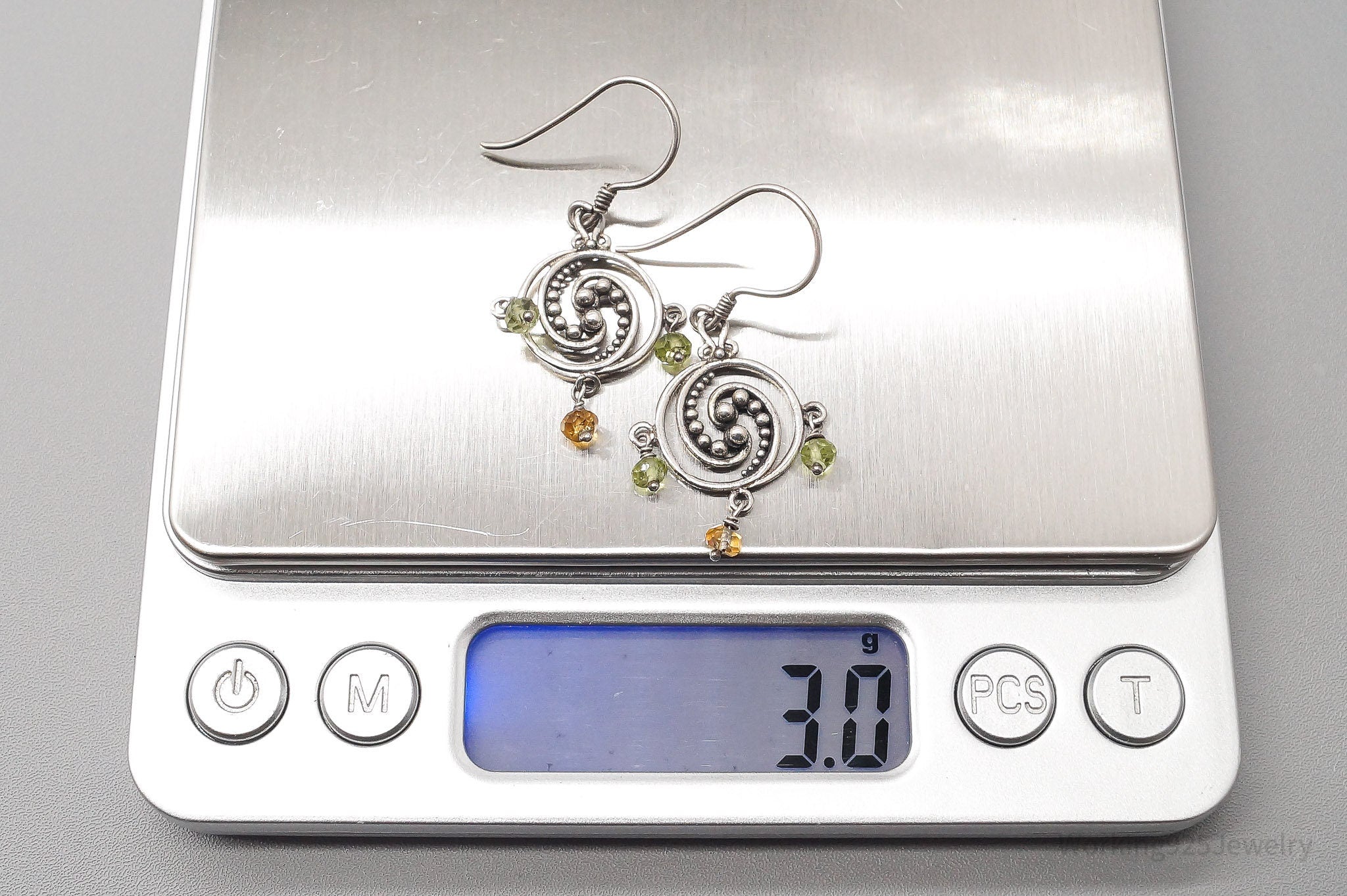 Vintage Peridot & Citrine Filigree Silver Earrings