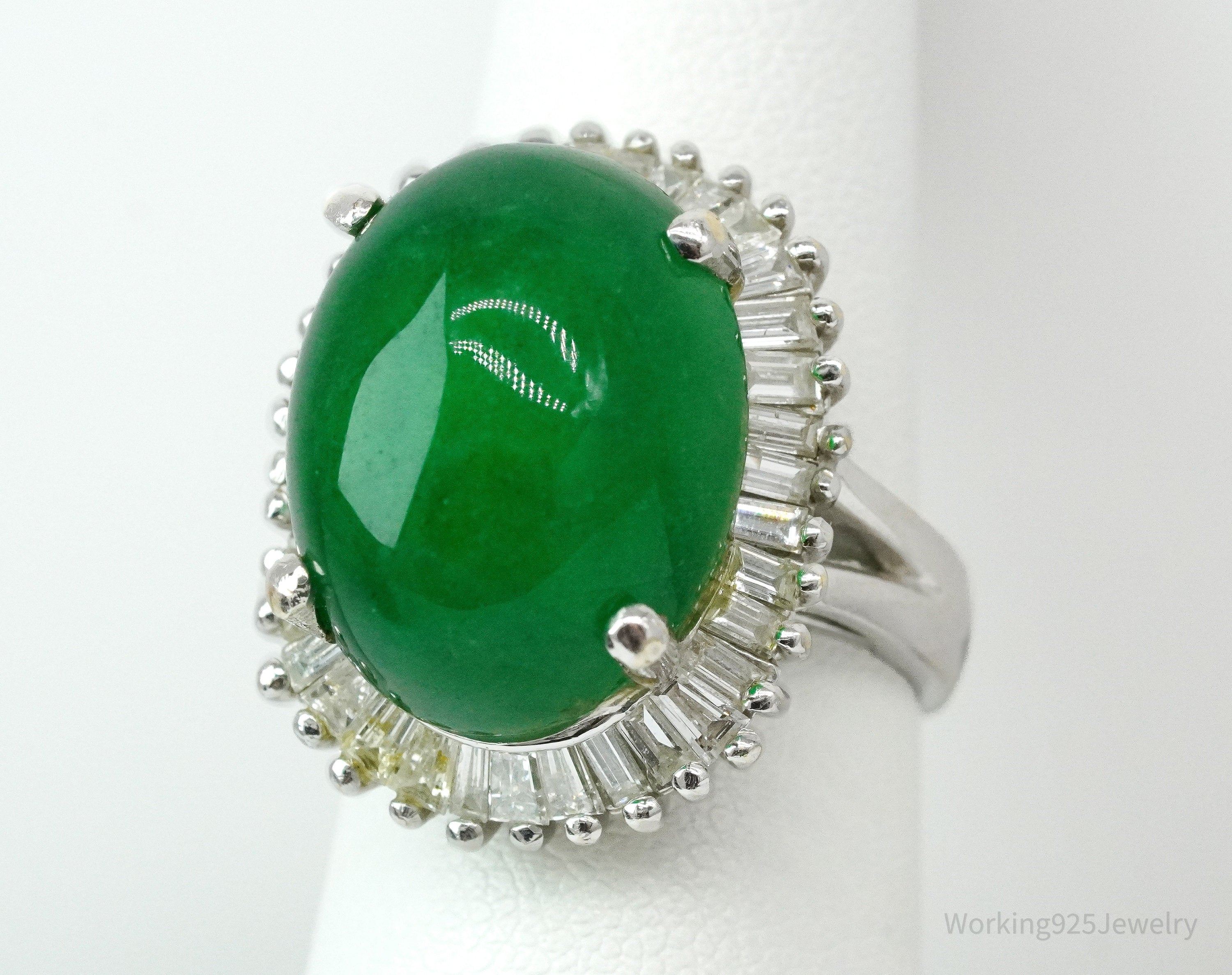 14K White Gold, Natural Aventurine Quartz And Diamond Ring - Size 6