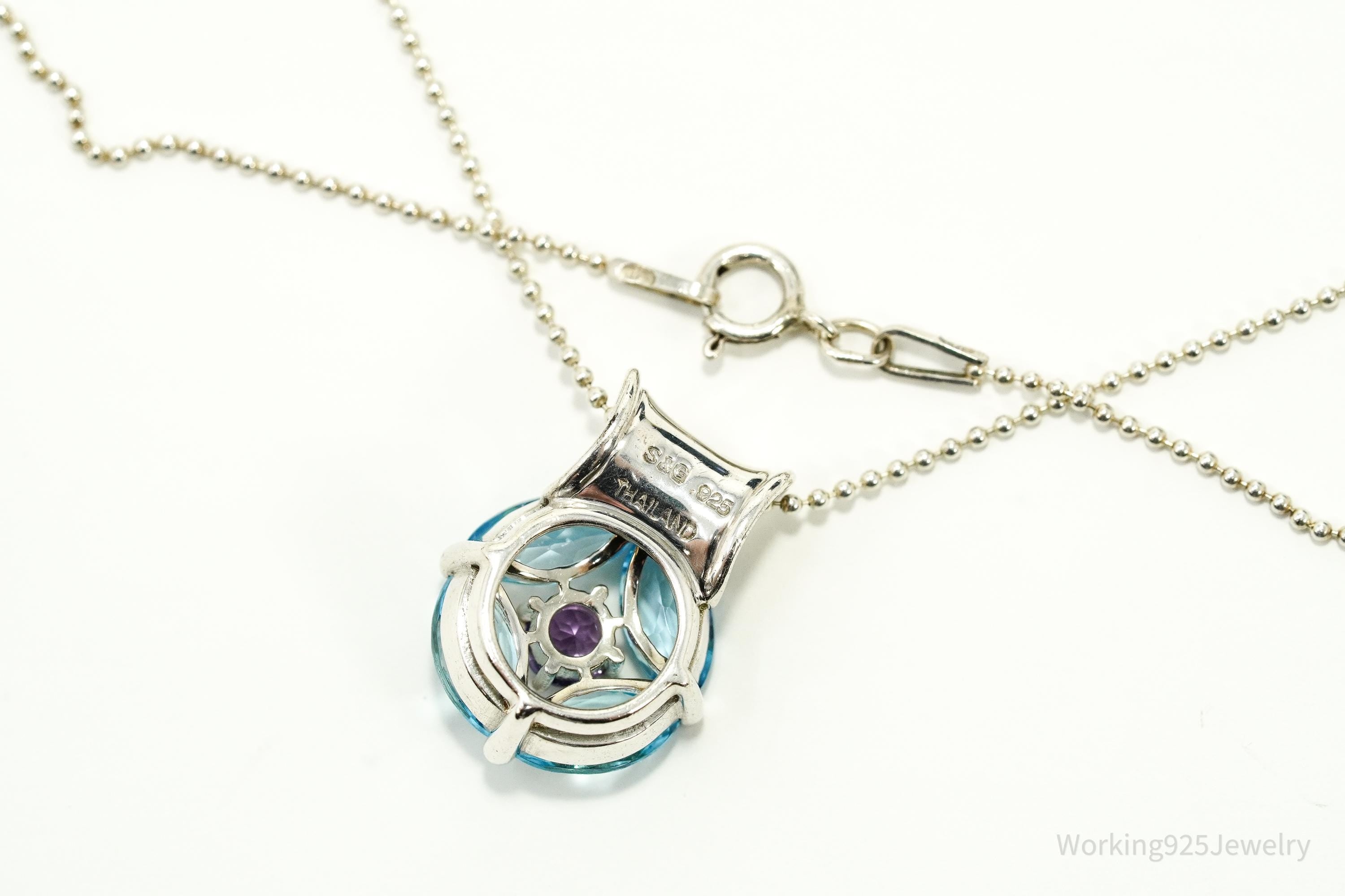 Vintage Designer S&G Blue Topaz Amethyst Sterling Silver Necklace 20"