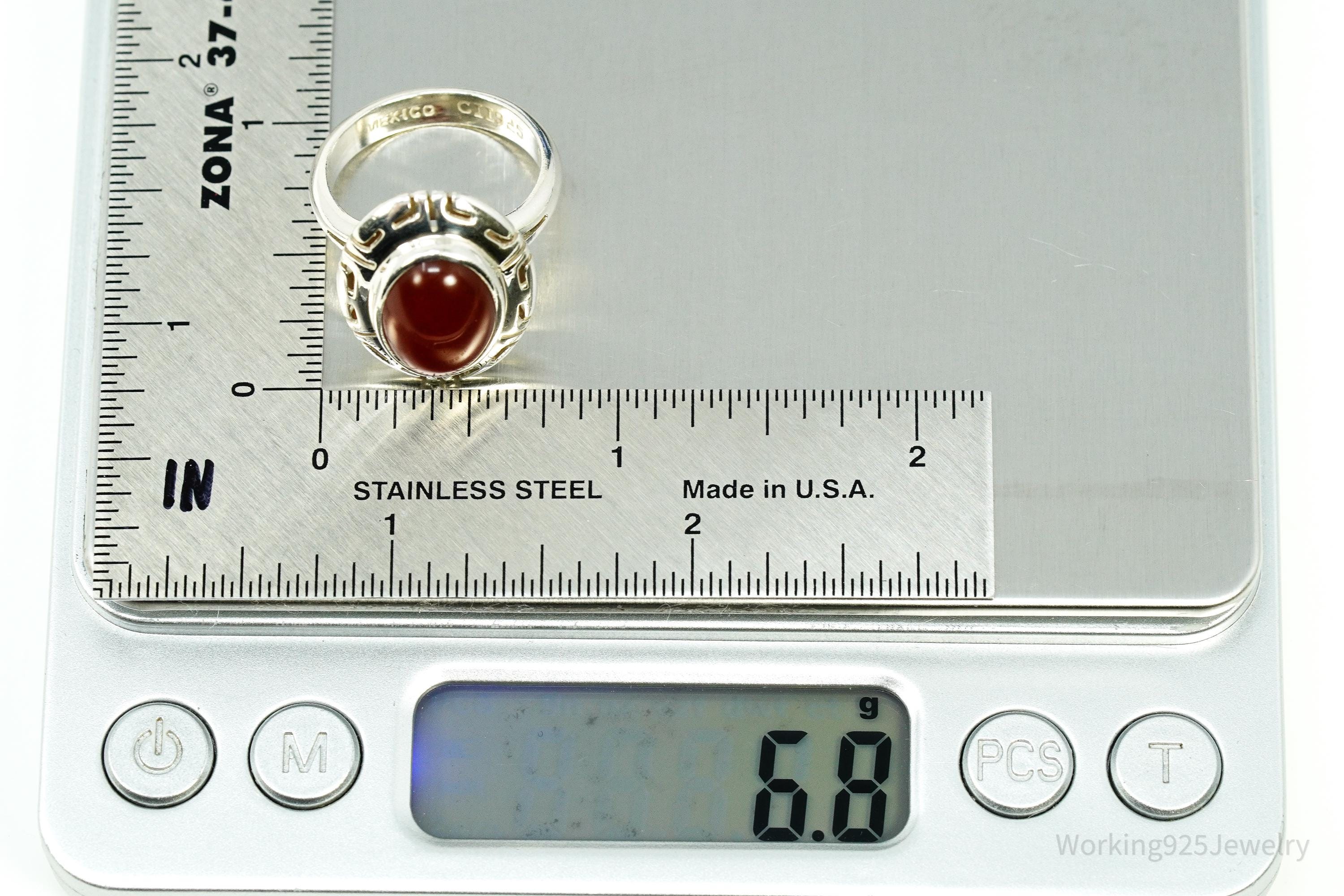 Vintage Mexico CII Carnelian Sterling Silver Ring Size 8