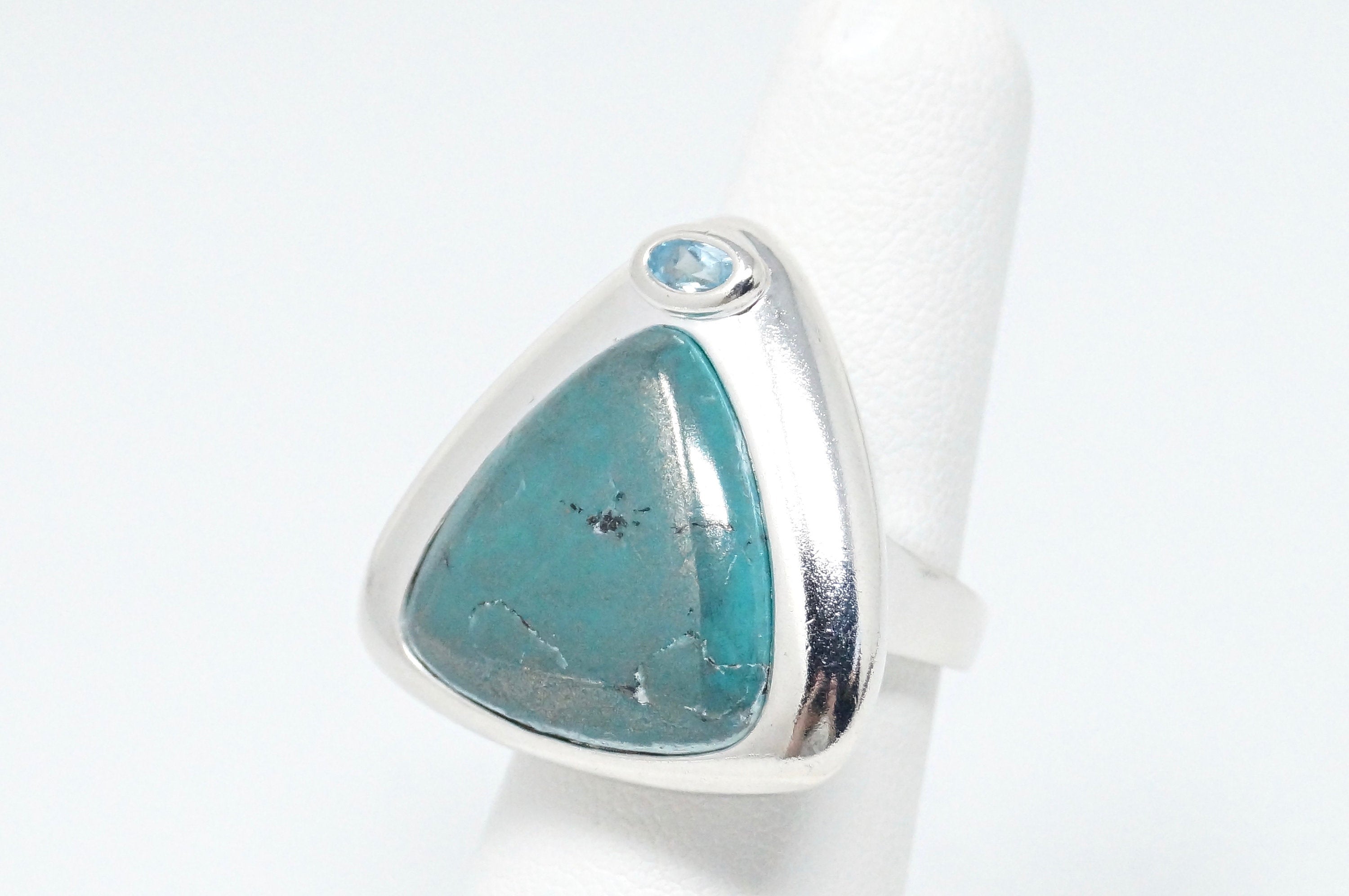 Vintage Southwestern Style Blue Turquoise Blue Topaz Ring Sterling - Size 5.5