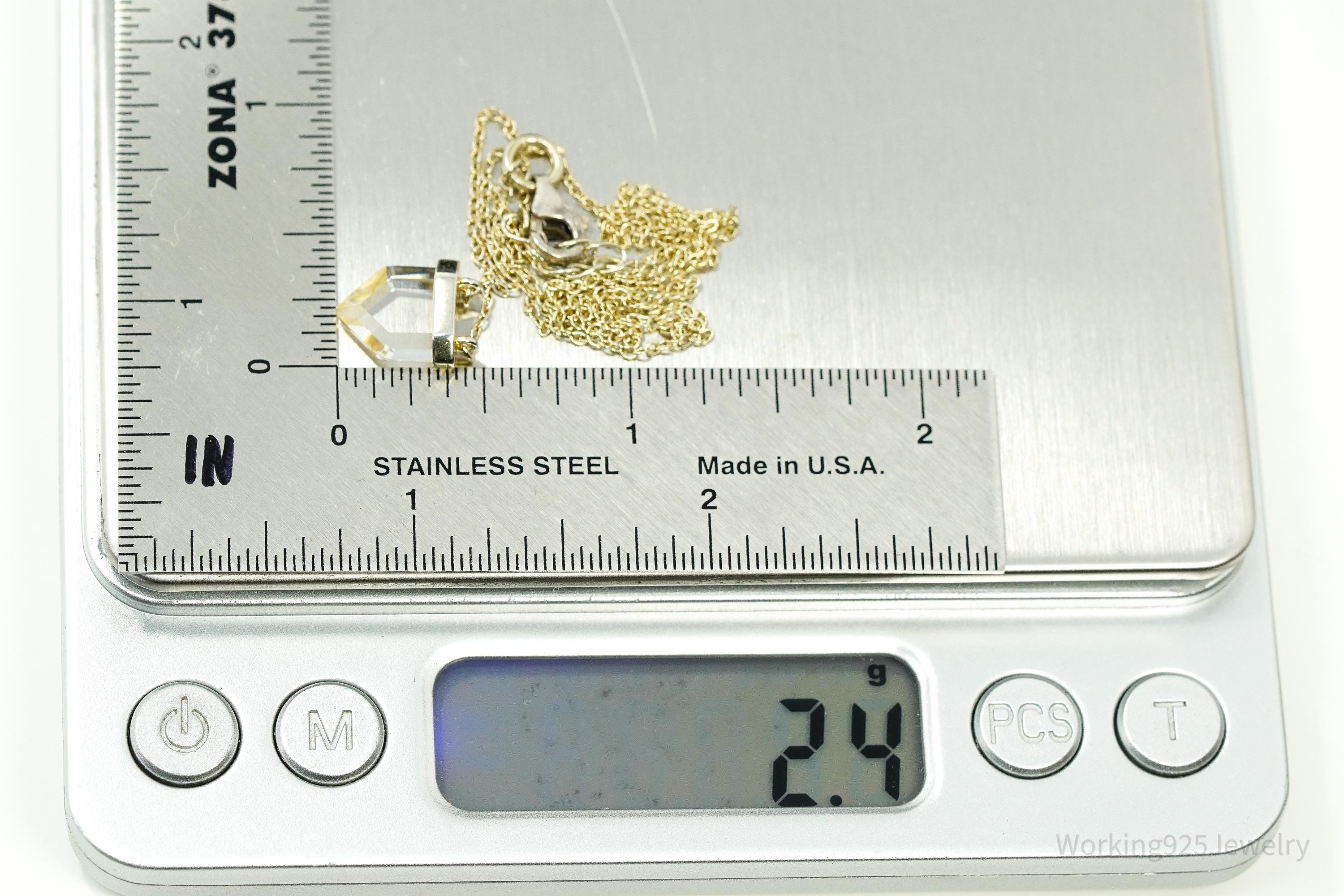 Vintage Clear Crystal Gold Vermeil Sterling Silver Necklace 19"