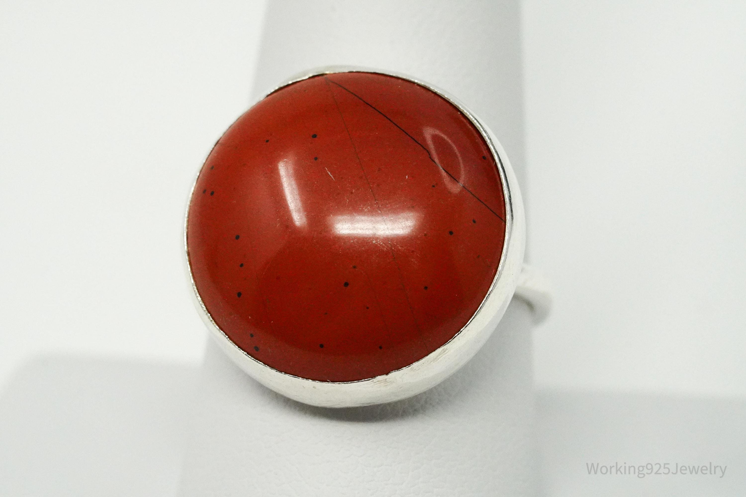 Vintage Red Jasper Modernist Style Silver Ring - Size 9.25