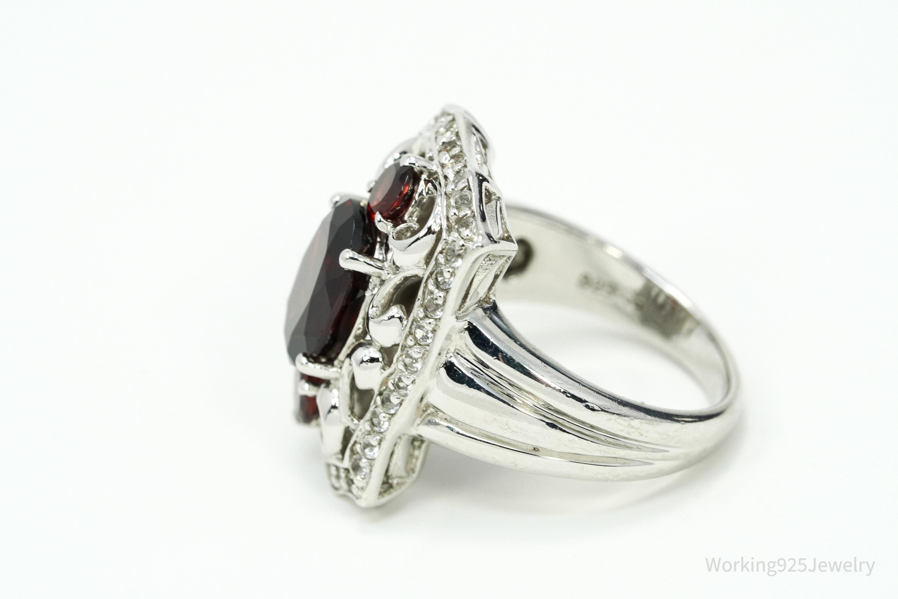 Victoria Wieck Garnet & White Topaz Sterling Silver Ring - Size 6