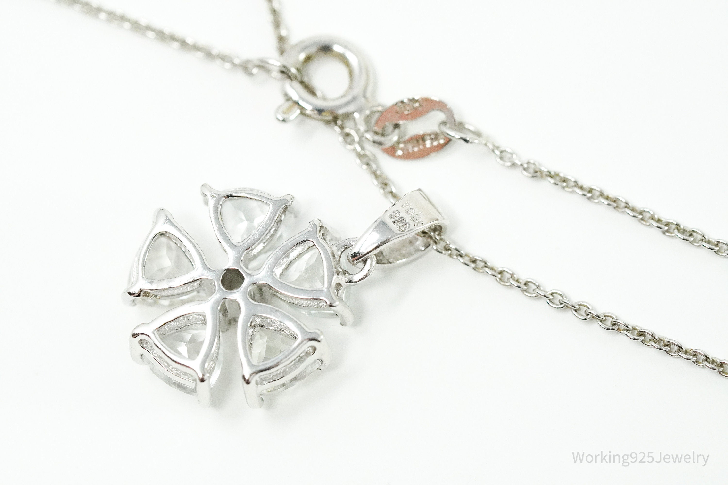 TGGC White Topaz Flower Sterling Silver Chain Necklace 18"