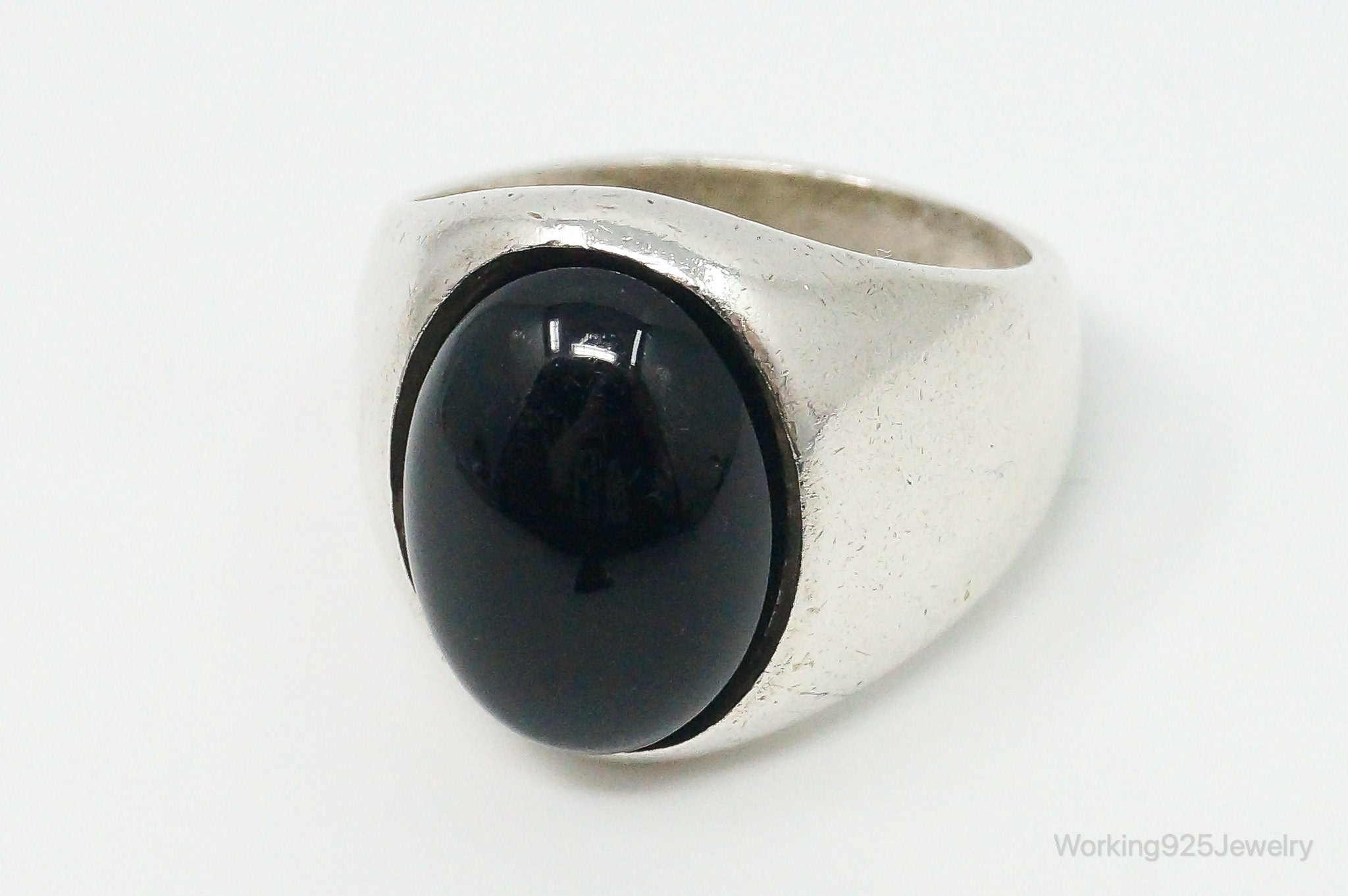 Vintage Large Black Onyx Sterling Silver Ring - Size 9.75