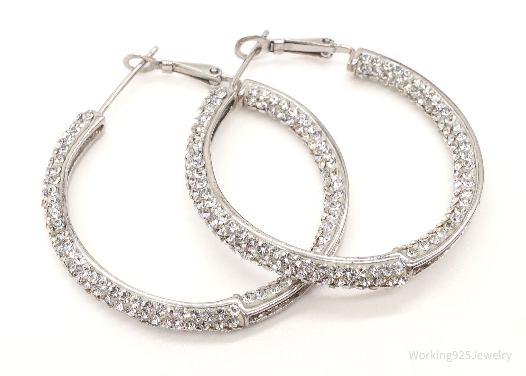 Vintage Swarovski Crystal Sterling Silver Hoop Earrings