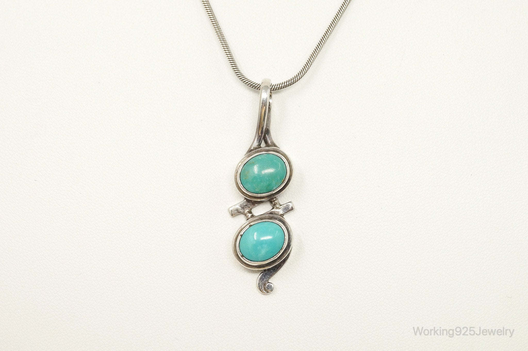 VTG Native American JS Turquoise Sterling Silver Necklace
