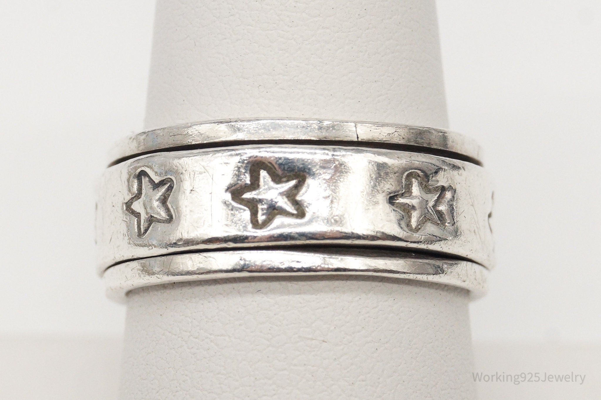 Vintage Stars Sterling Silver Spinner Band Ring - Size 8.5